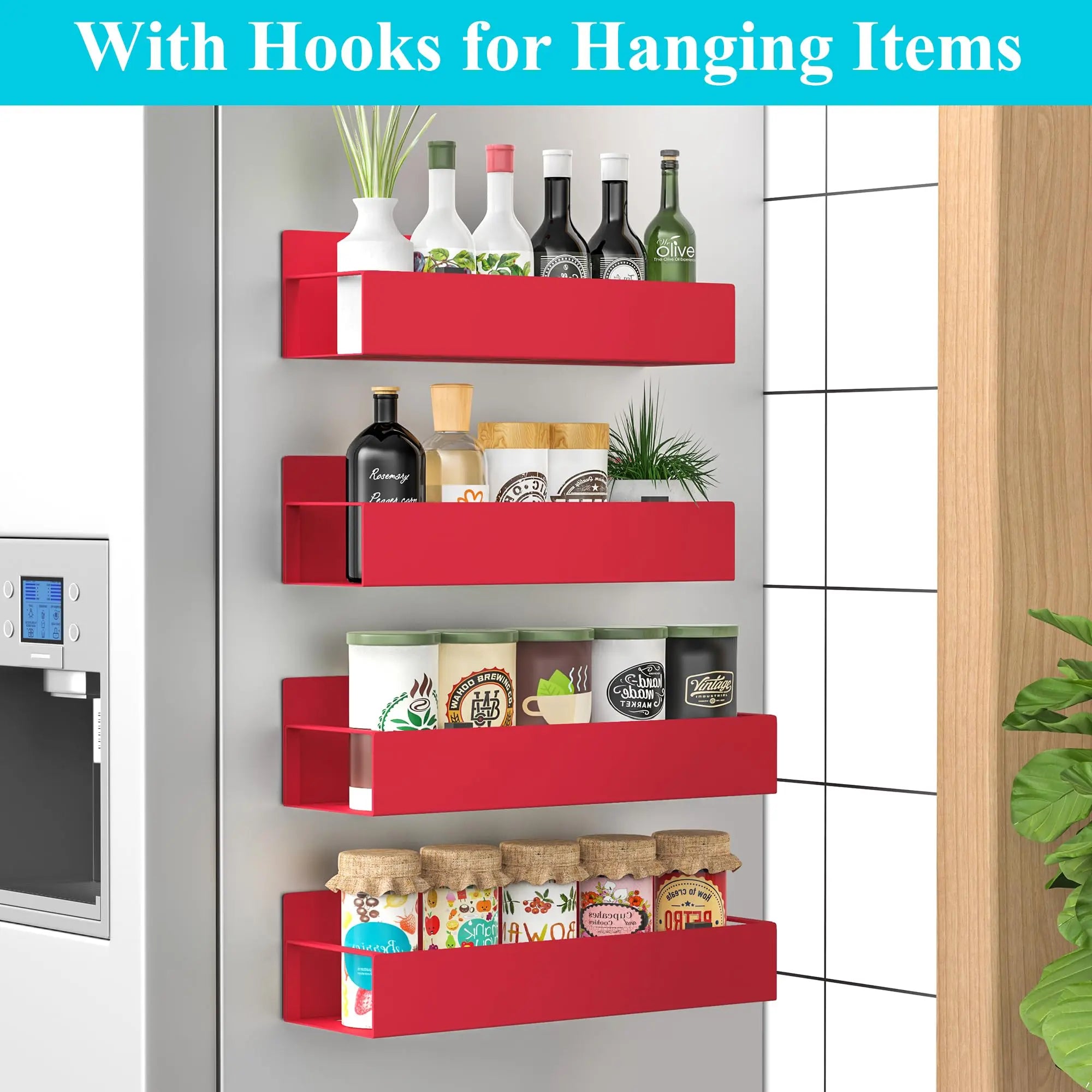 4 Pack Metal Magnetic Spice Storage Rack Organizer for Refrigerator and Oven, Black Fridge Organizers and Storage - Crema Peaks Coffee