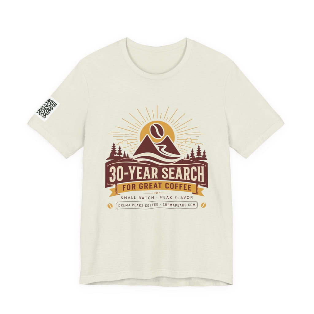 Coffee Adventure T‑Shirt — "30‑Year Search for Great Coffee" Vintage Mountain Graphic
