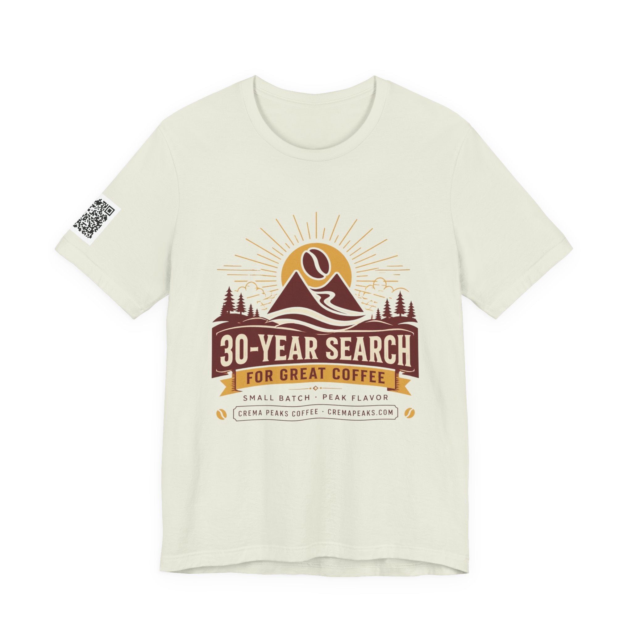 Coffee Adventure T‑Shirt — "30‑Year Search for Great Coffee" Vintage Mountain Graphic