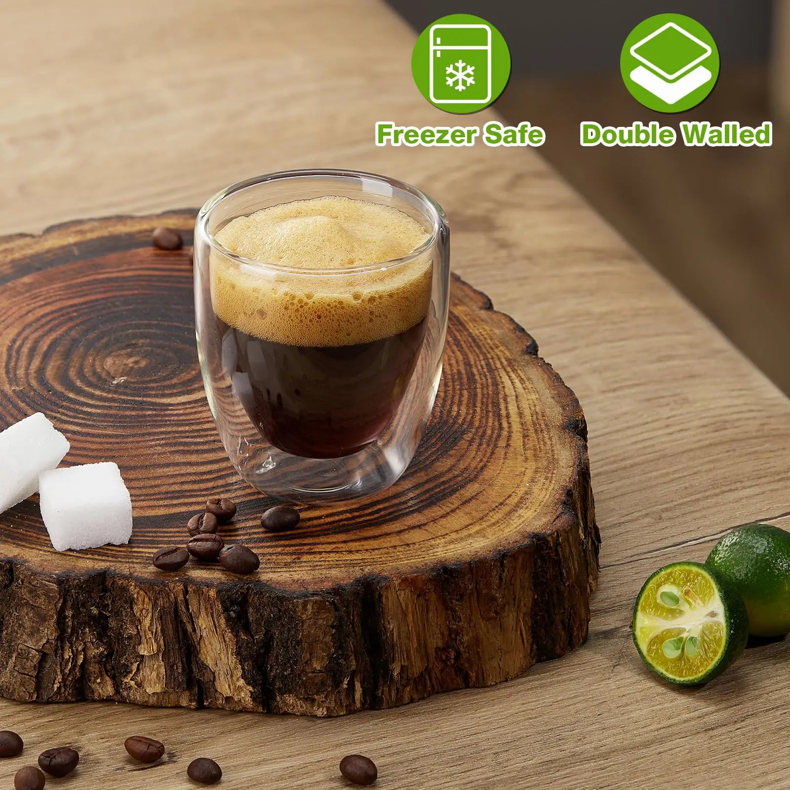 Double Walled Espresso Cups Set of 4 (50% Thicker), 3 Ounce Clear Expresso Coffee Mugs, Espresso Shot Glasses, Double Wall Insulated Espresso Cups Suit for Espresso Machine, Microwave Safe - Crema Peaks Coffee