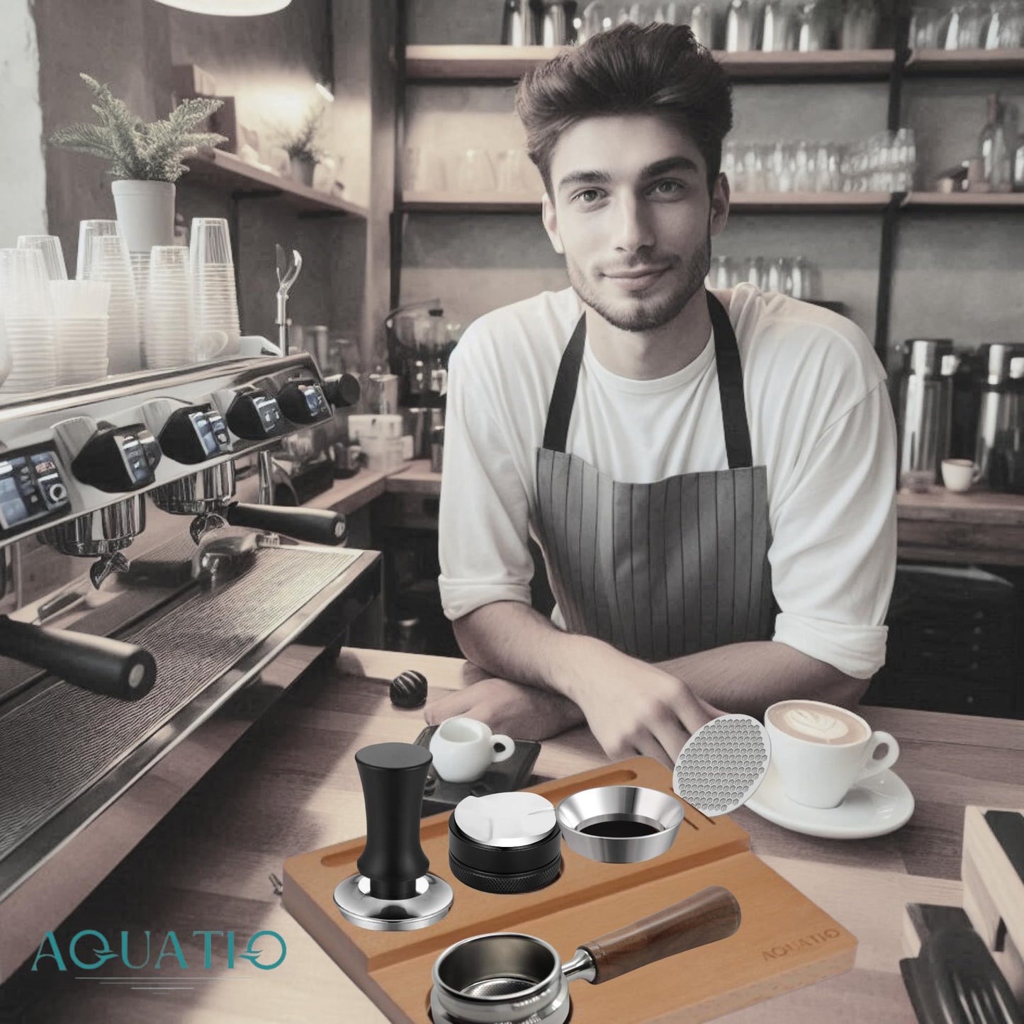 51-58 mm Wide Espresso Tamping Mat - Wooden Coffee Tamping Station - Espresso Accessories for Baristas, Gift for Coffee Lovers