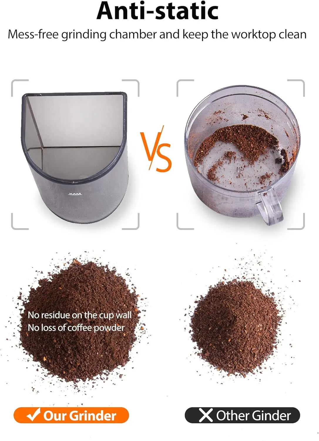 Aromaster Burr Coffee Grinder with 48 Gind Settings, Conical Coffee Bean Grinder for Home Use,Stainless Steel,40 Seconds Adjustable Timer,Anti-static,Easy to Clean with Brush - Crema Peaks Coffee