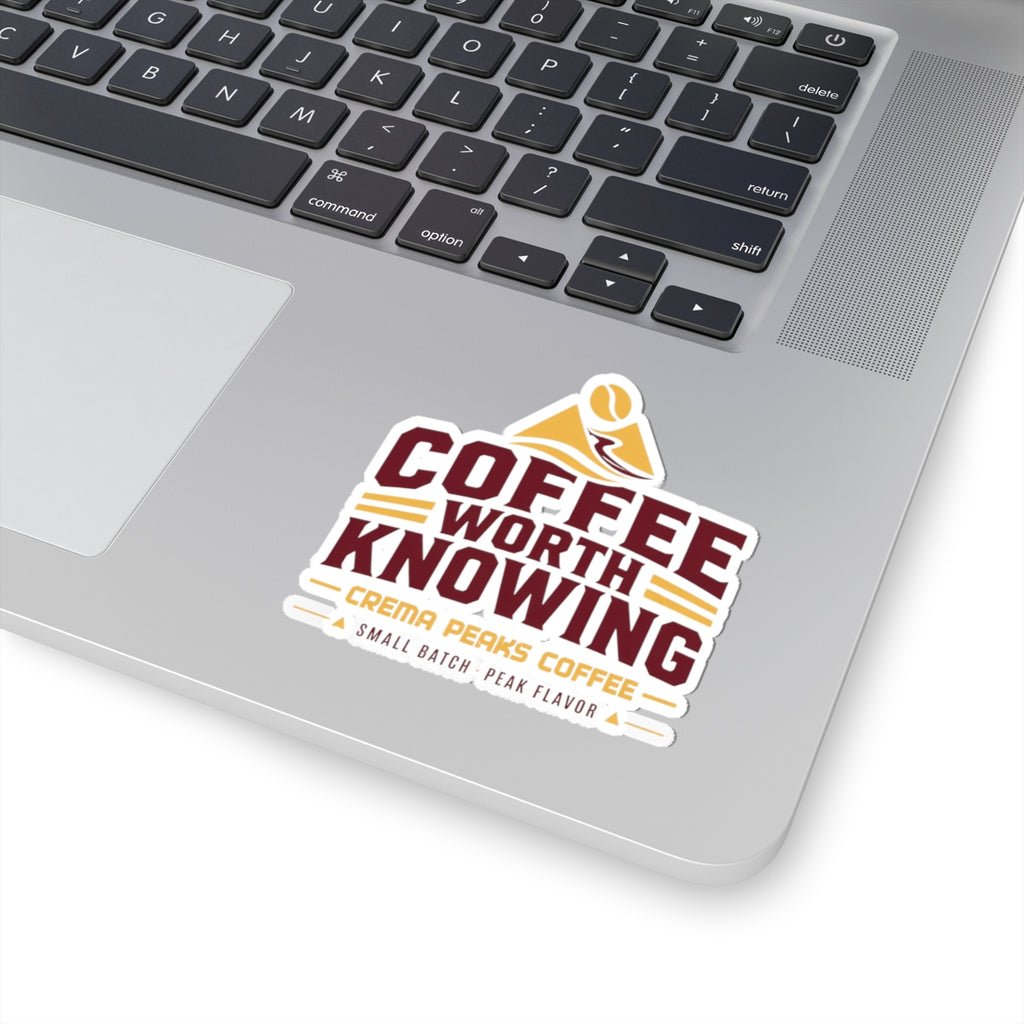 Coffee Worth Knowing Kiss-Cut Sticker — Retro Cafe Logo Sticker for Laptops & Tumblers