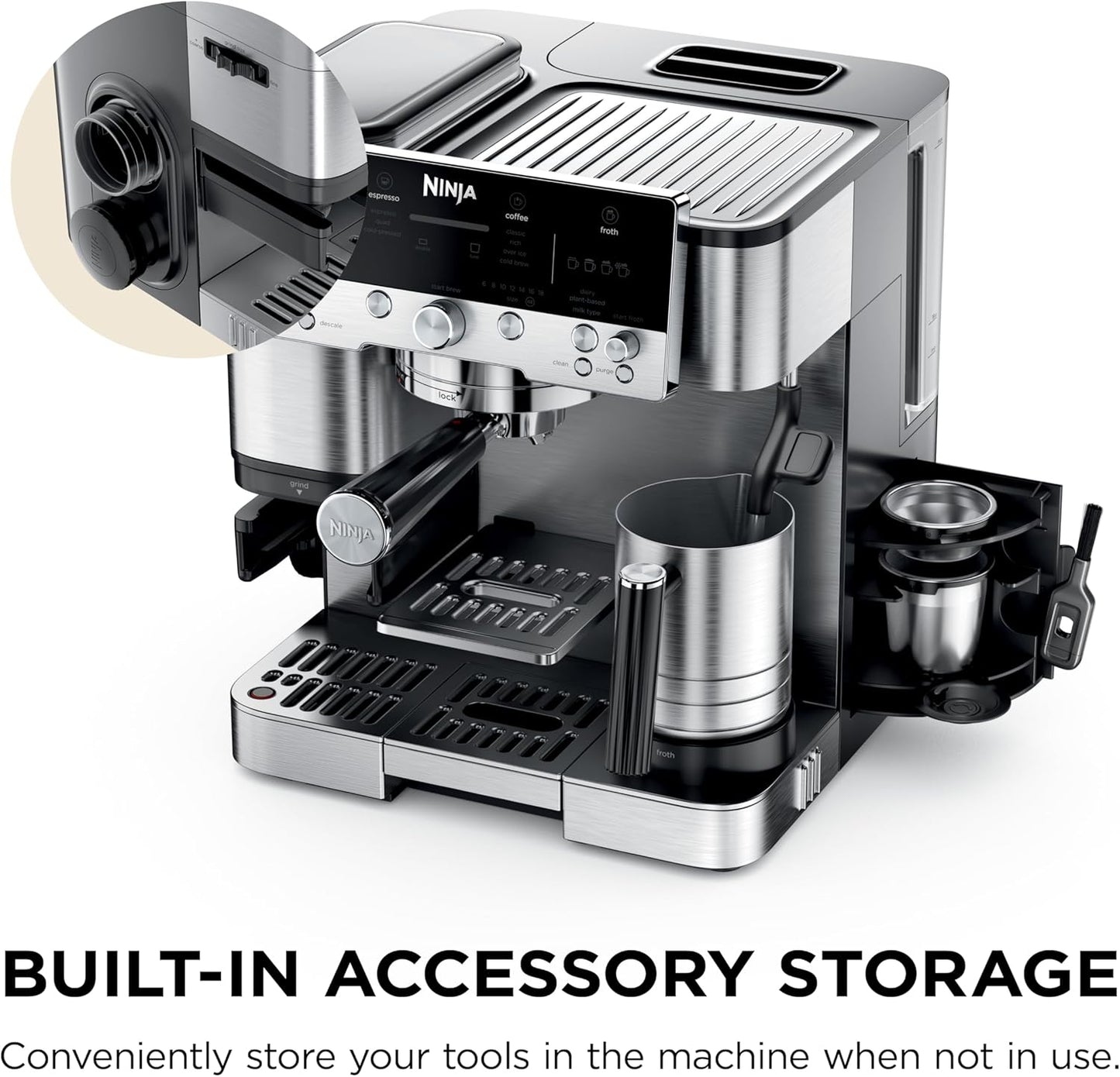 Ninja Luxe Café 3-in-1 Espresso, Drip Coffee and Cold Brew Machine | Integrated Coffee Grinder, Milk Frother, Assisted Tamper & Built-In Espresso Accessory Storage | Stainless Steel | ES601