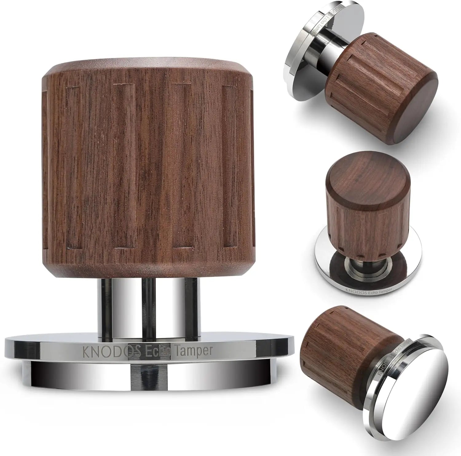 Echo Tamper 58mm – Walnut Calibrated Coffee Tamper with Click Feedback, Stainless Steel Base – Premium 30LB Spring-Loaded Espresso Tool for Perfectly Even Tamping Pressure - Crema Peaks Coffee