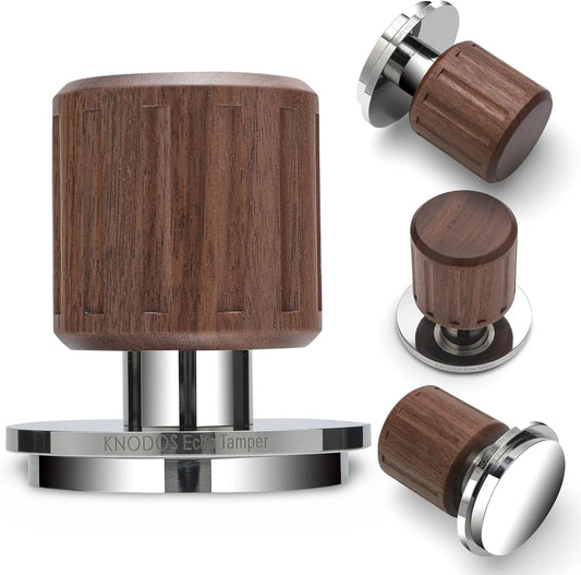 Echo Tamper 58mm – Walnut Calibrated Coffee Tamper with Click Feedback, Stainless Steel Base – Premium 30LB Spring-Loaded Espresso Tool for Perfectly Even Tamping Pressure - Crema Peaks Coffee