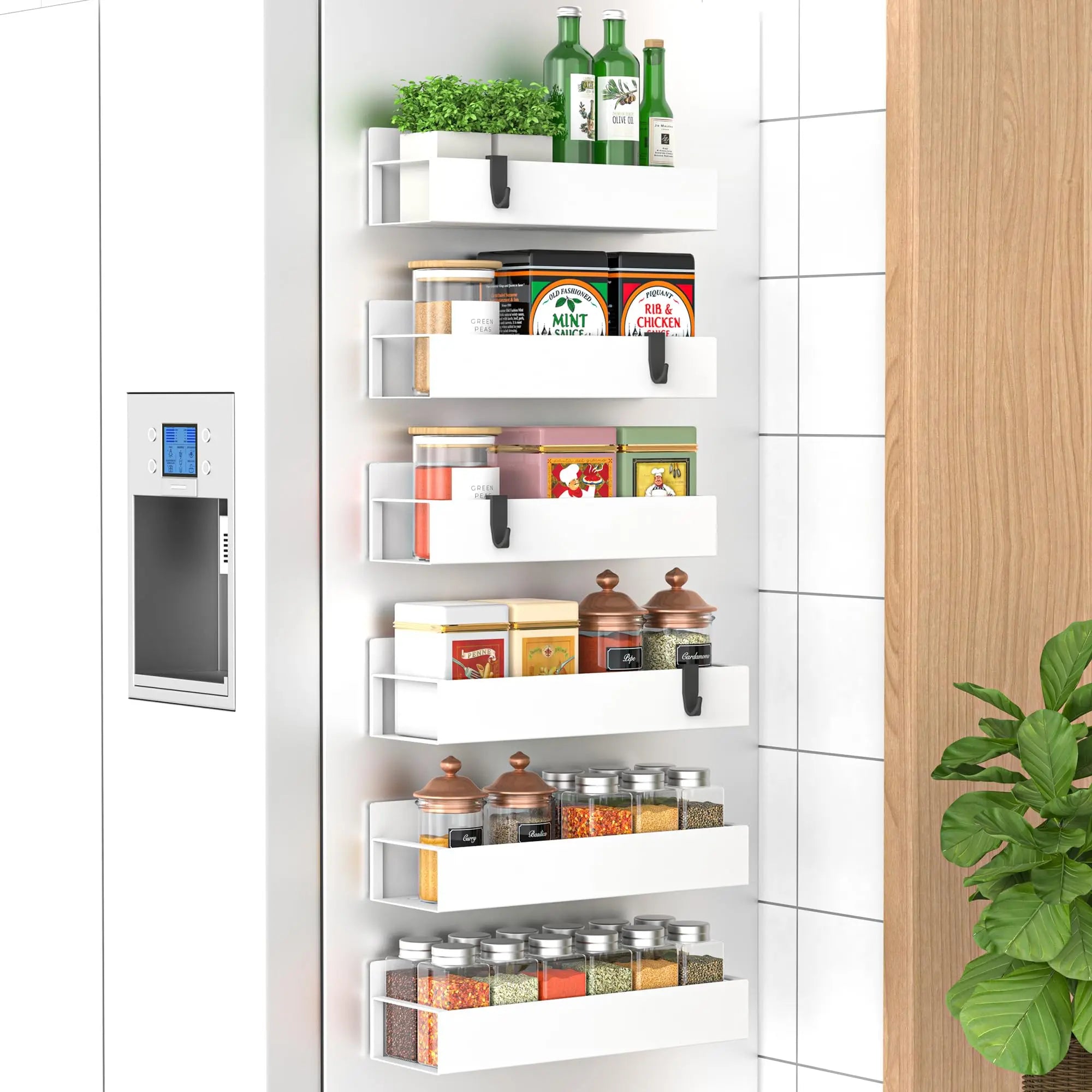 4 Pack Metal Magnetic Spice Storage Rack Organizer for Refrigerator and Oven, Black Fridge Organizers and Storage - Crema Peaks Coffee
