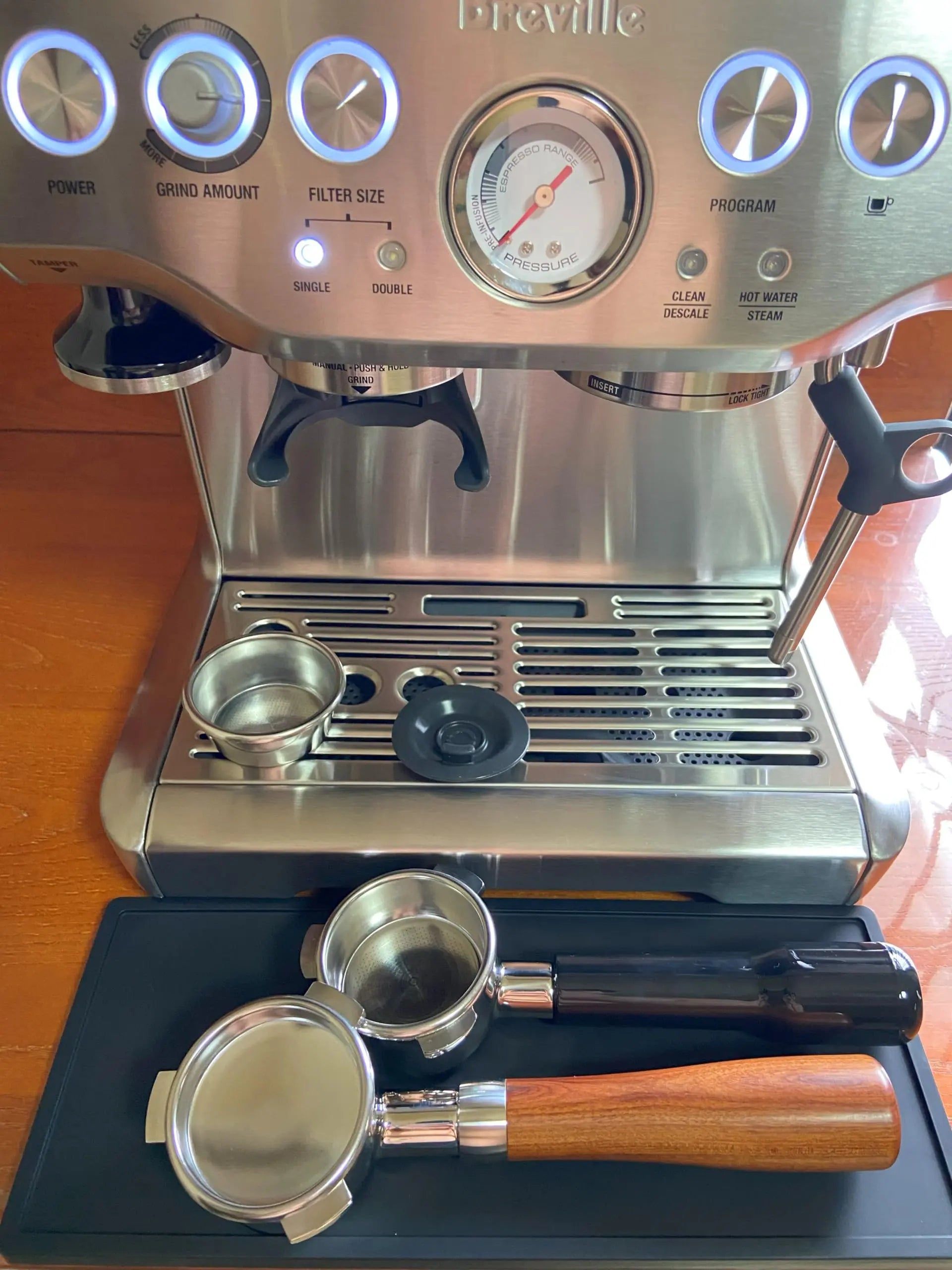 58mm Bottomless Portafilter Compatible with E61 Grouphead Flair 58, ECM, Rocket Espresso Machine Stainless Steel Naked Portafilter with Filter Basket Handle-Wooden, Rosewooden - Crema Peaks Coffee