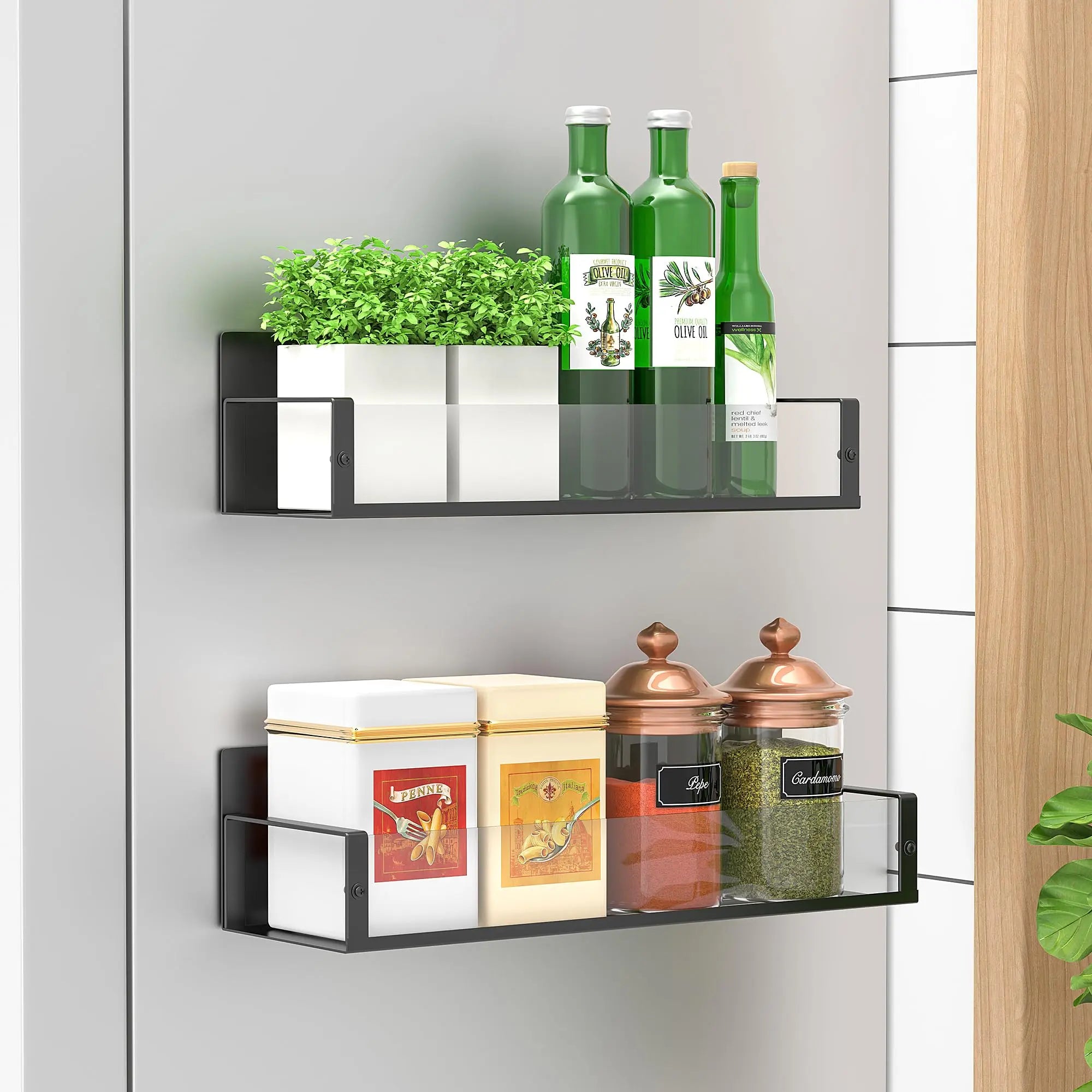 4 Pack Metal Magnetic Spice Storage Rack Organizer for Refrigerator and Oven, Black Fridge Organizers and Storage - Crema Peaks Coffee