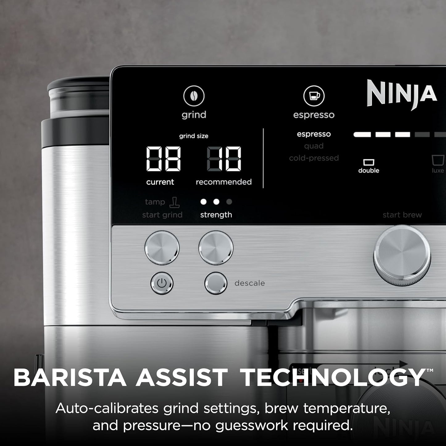 Ninja Luxe Café 3-in-1 Espresso, Drip Coffee and Cold Brew Machine | Integrated Coffee Grinder, Milk Frother, Assisted Tamper & Built-In Espresso Accessory Storage | Stainless Steel | ES601