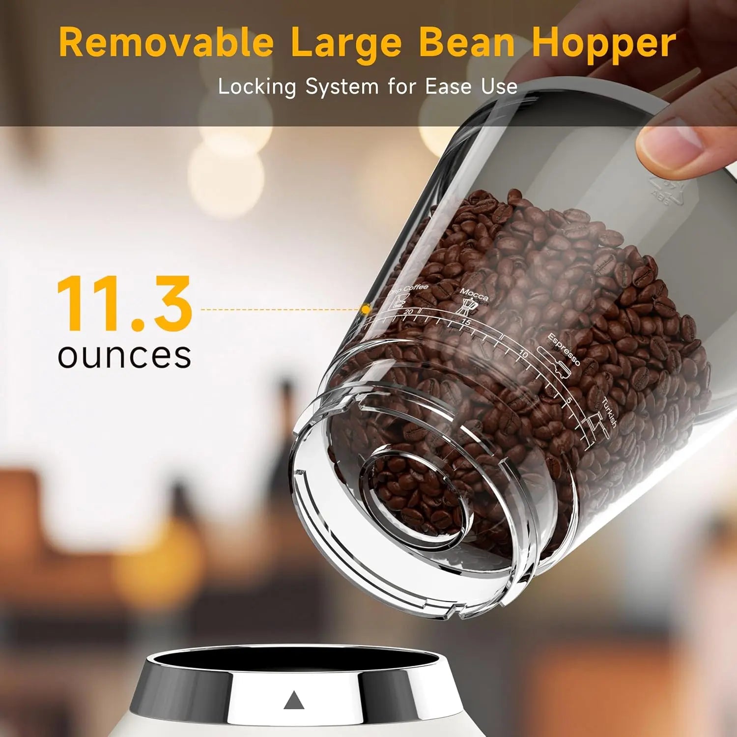 Conical Burr Coffee Grinder with 40mm Stainless Steel Burr, 34 Grind Settings Anti-static, Electric Espresso Grinder for Home Use – Perfect for Espresso, Drip Coffee, French Press & Cold Brew, White - Crema Peaks Coffee