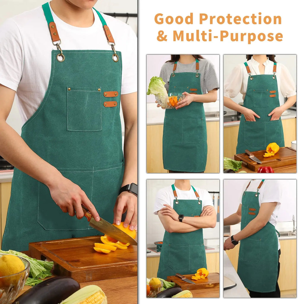 Canvas Cross Back Chef Cotton Aprons for Men Women with Large Pockets - Crema Peaks Coffee
