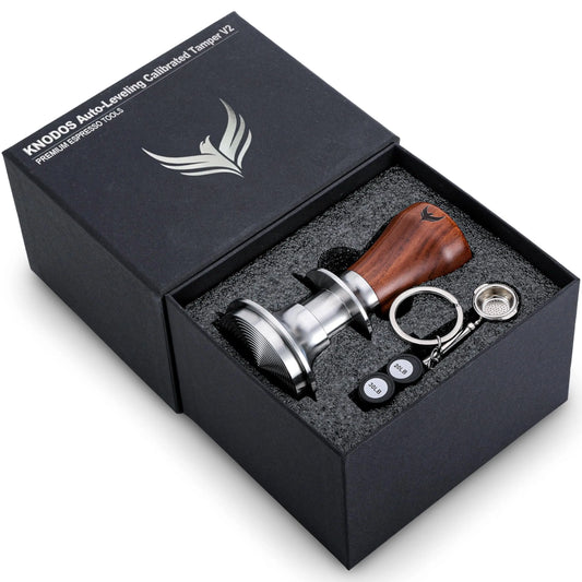 58mm Tamper For Espresso Machines V2 KNODOS Rosewood Self Leveling and Double Spring Loaded Design Calibrated Coffee Tamper With Gift Box - Crema Peaks Coffee