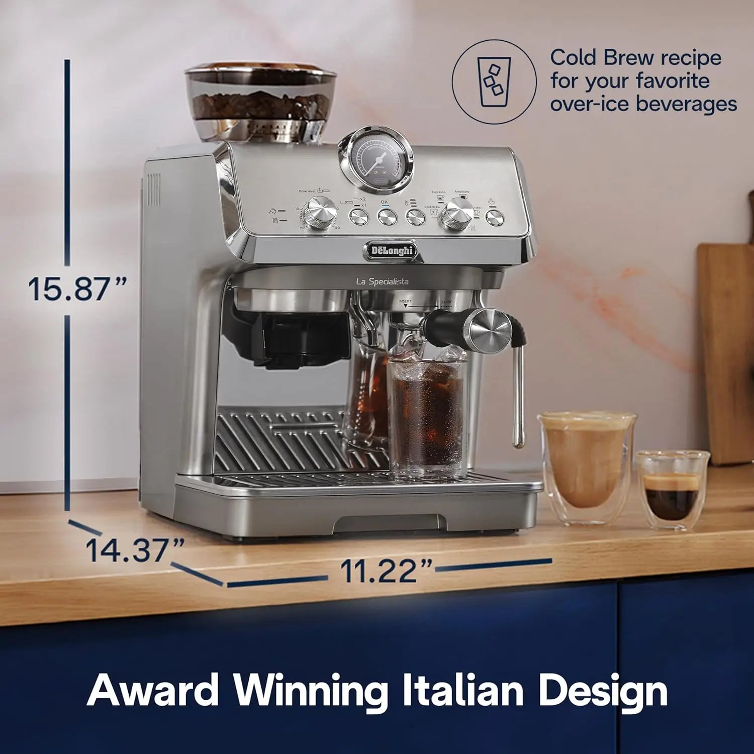 De'Longhi La Specialista Arte Evo Espresso Machine - Compact Cold Brew Coffee Maker with Grinder, Milk Steam Wand/Frother & Tamping Tools - Home Barista Kit for Lattes, Cappuccinos, Iced Coffee - Crema Peaks Coffee