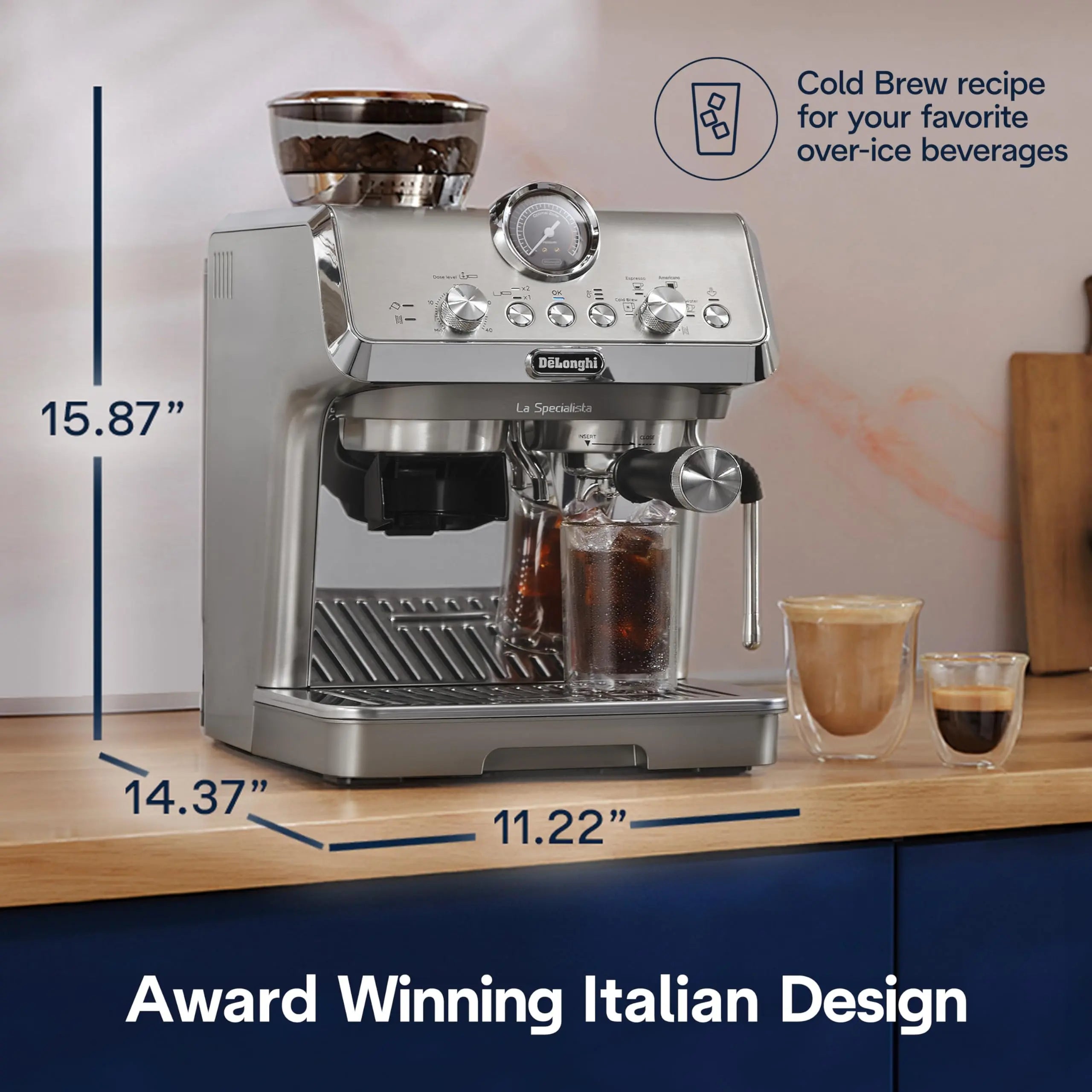 De'Longhi La Specialista Opera Espresso Machine – Cold Brew & Espresso Maker with Smart Tamping, Burr Grinder, Milk Steam Wand/Frother & 19-Bar Pressure – For Lattes & Cappuccinos - Crema Peaks Coffee