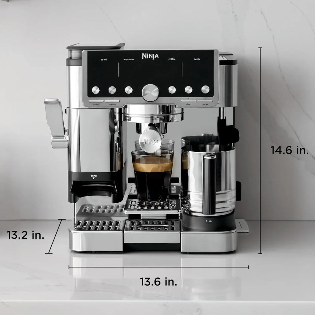 Ninja Luxe Café Pro Series, Espresso Machine, Drip Coffee, Cold Brew, Hot Water, Integrated Tamper, Built-in Grinder, Hands-Free Frother for Cappuccinos, Lattes, Americanos, Dairy or Non-Dairy, ES701 - Crema Peaks Coffee