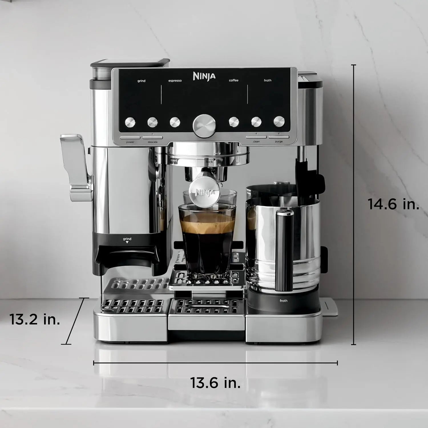 Ninja Luxe Café Pro Series, Espresso Machine, Drip Coffee, Cold Brew, Hot Water, Integrated Tamper, Built-in Grinder, Hands-Free Frother for Cappuccinos, Lattes, Americanos, Dairy or Non-Dairy, ES701 - Crema Peaks Coffee