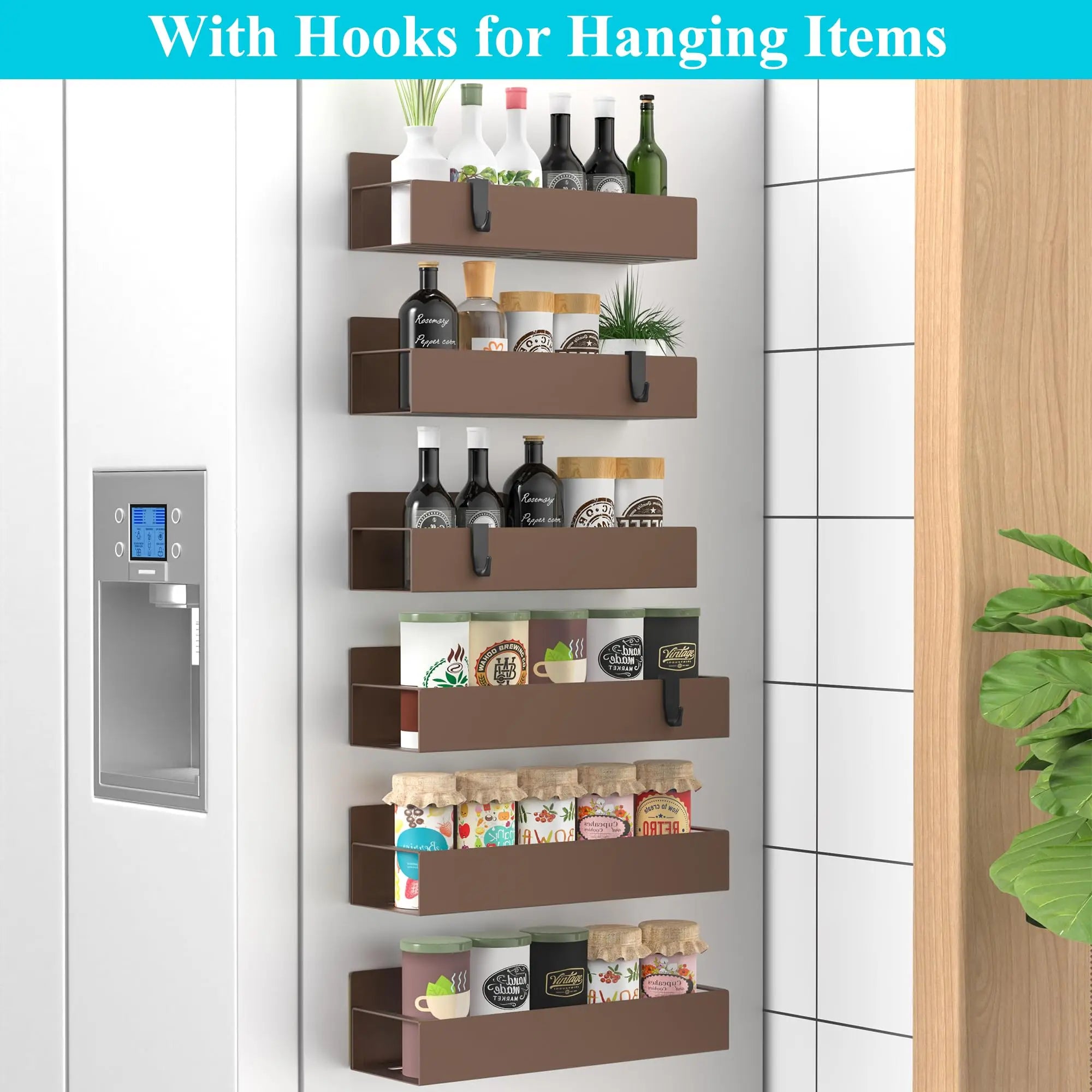 4 Pack Metal Magnetic Spice Storage Rack Organizer for Refrigerator and Oven, Black Fridge Organizers and Storage - Crema Peaks Coffee