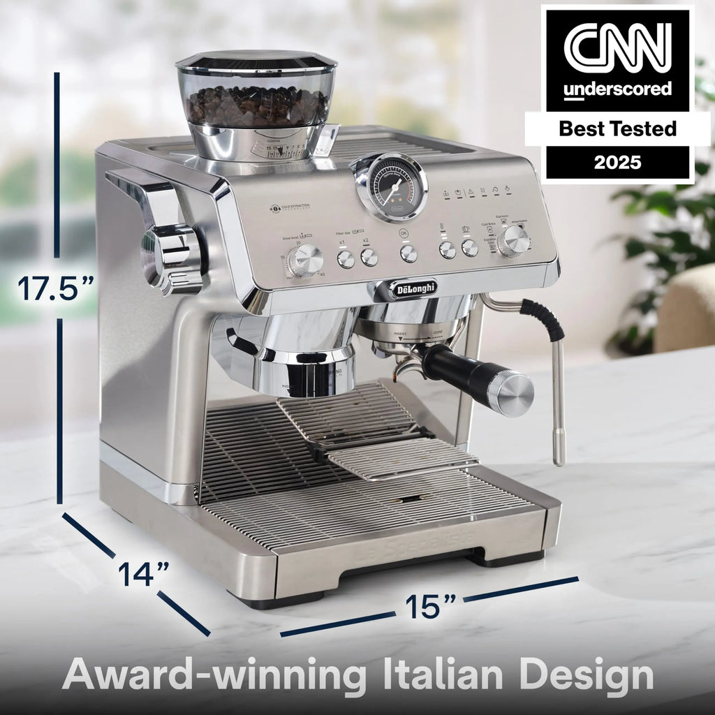 De'Longhi La Specialista Opera Espresso Machine – Cold Brew & Espresso Maker with Smart Tamping, Burr Grinder, Milk Steam Wand/Frother & 19-Bar Pressure – For Lattes & Cappuccinos - Crema Peaks Coffee
