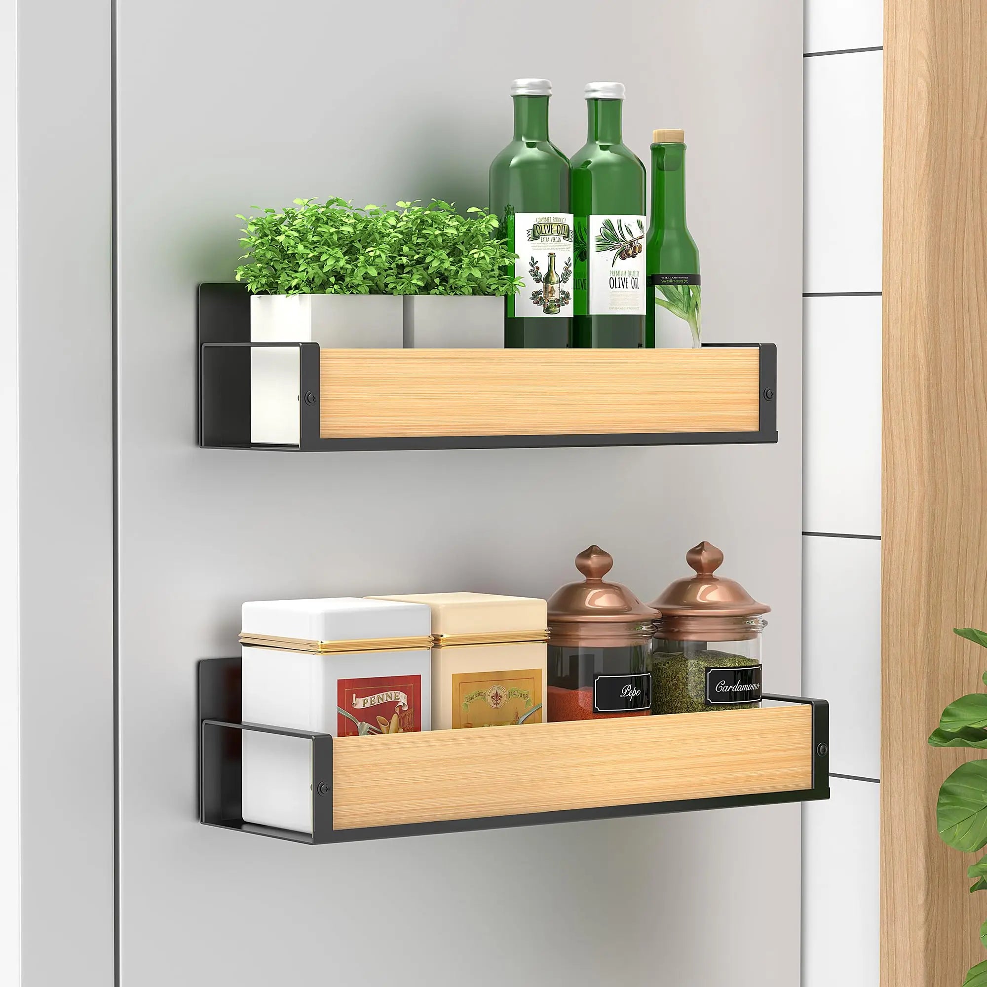 4 Pack Metal Magnetic Spice Storage Rack Organizer for Refrigerator and Oven, Black Fridge Organizers and Storage - Crema Peaks Coffee