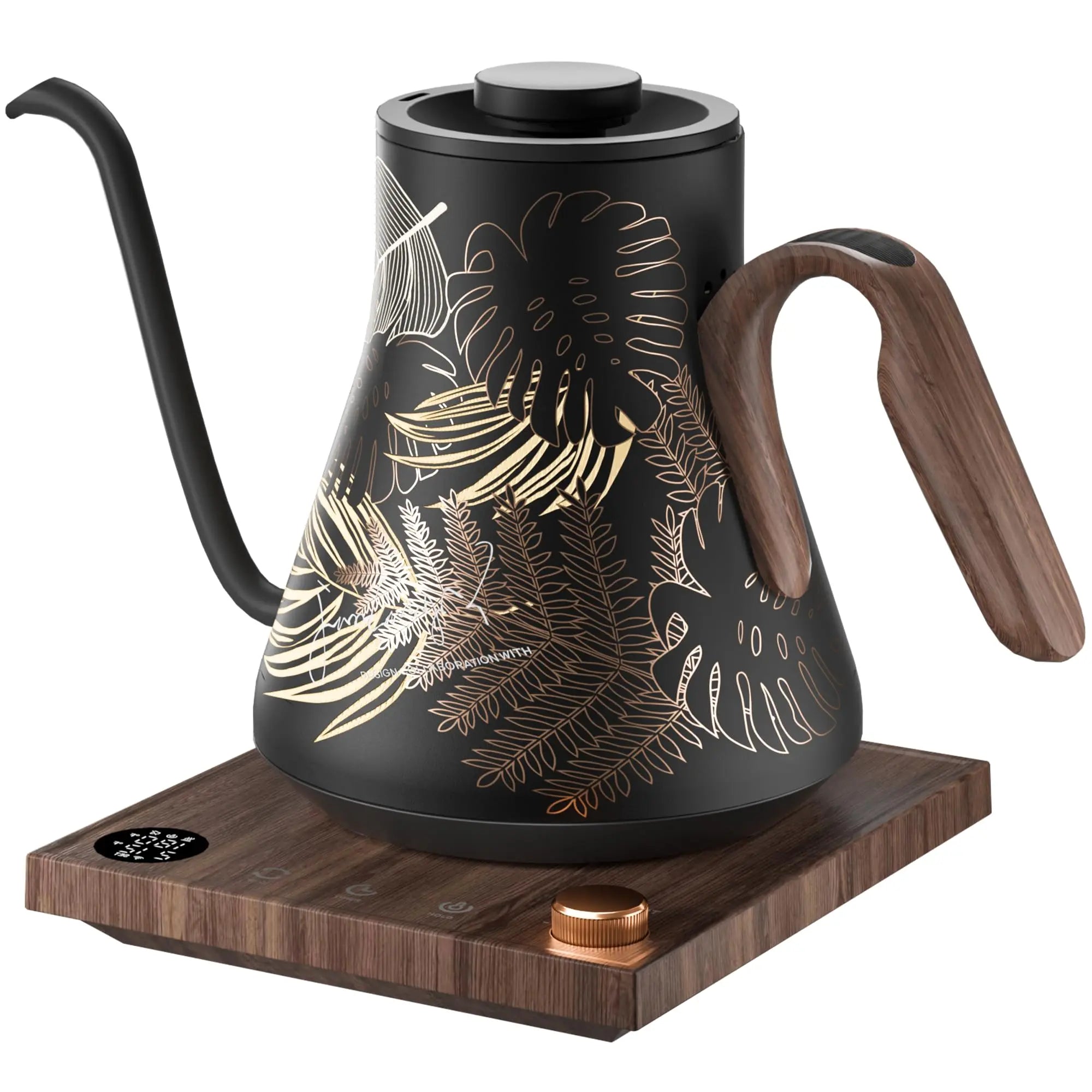Electric Kettle, Gooseneck Electric Kettle, ±1℉ Precise Temperature Control, Stainless Steel Interior, Quick Heating for Pour Over Coffee, Tea & Boiling Water, 0.9L (Black) - Crema Peaks Coffee
