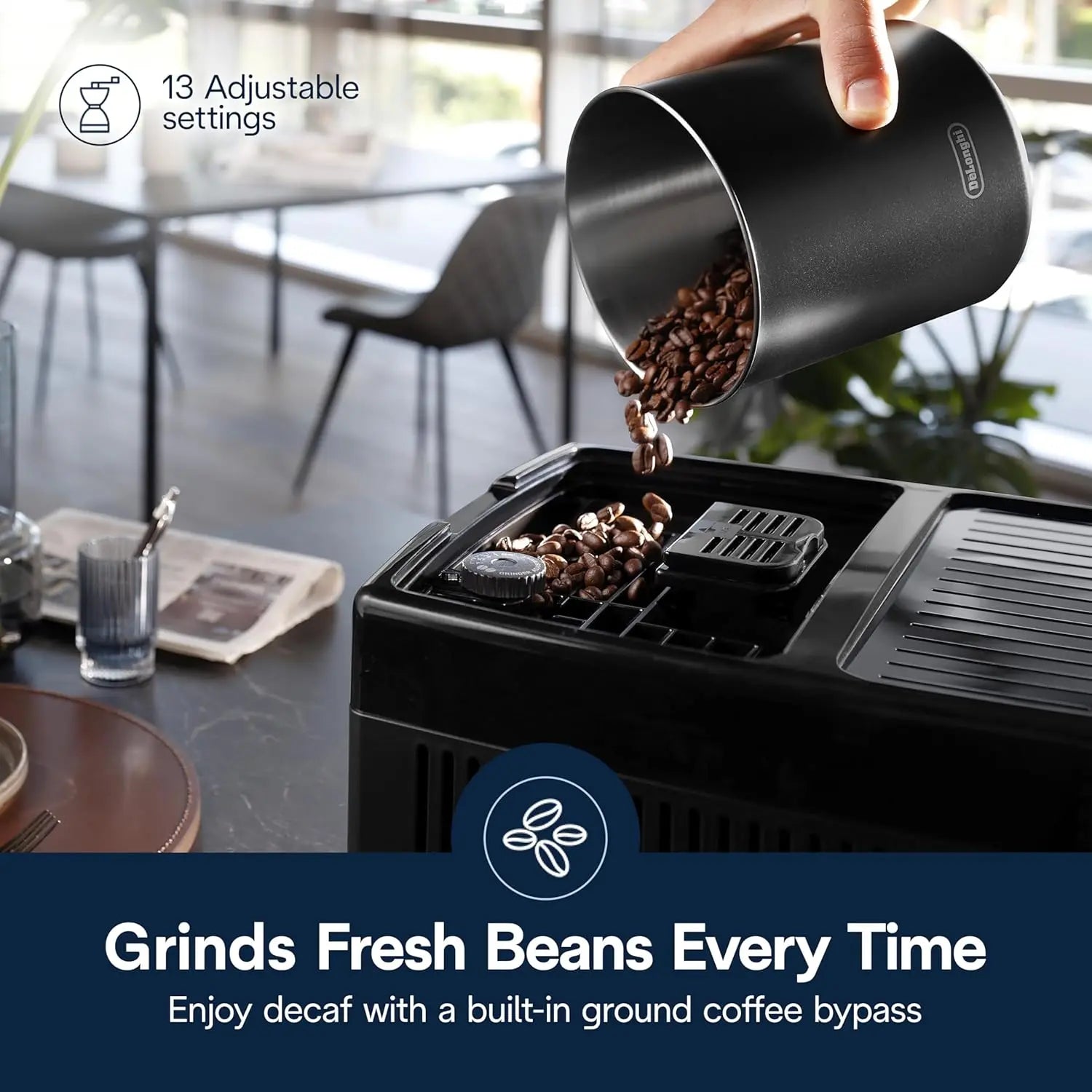 De'Longhi Dinamica Plus Fully Automatic Espresso Machine - Brew Personalized Coffee for up to 4 User Profiles, 24+ Recipes, Built in Grinder & Automatic Milk Steam Wand with 3 Frother Modes - Crema Peaks Coffee