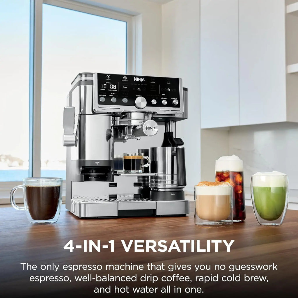 Ninja Luxe Café Pro Series, Espresso Machine, Drip Coffee, Cold Brew, Hot Water, Integrated Tamper, Built-in Grinder, Hands-Free Frother for Cappuccinos, Lattes, Americanos, Dairy or Non-Dairy, ES701 - Crema Peaks Coffee