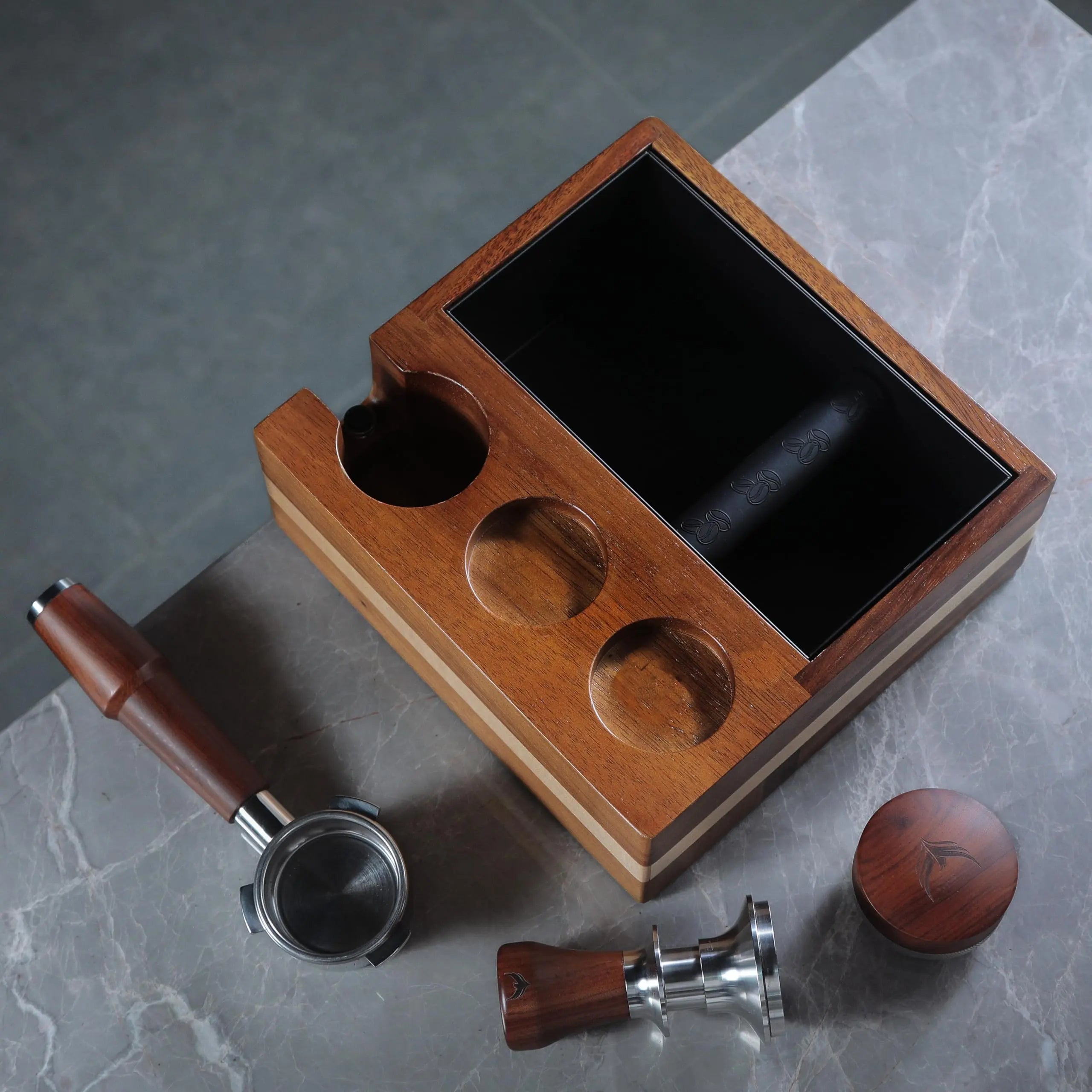 Espresso Tamping Station in 51mm, 58mm, and 54mm For Breville and other compatible Espresso Machines - Accessories, Rosewood Portafilter Holder Tamping Mat Espresso Coffee Equipment - Crema Peaks Coffee