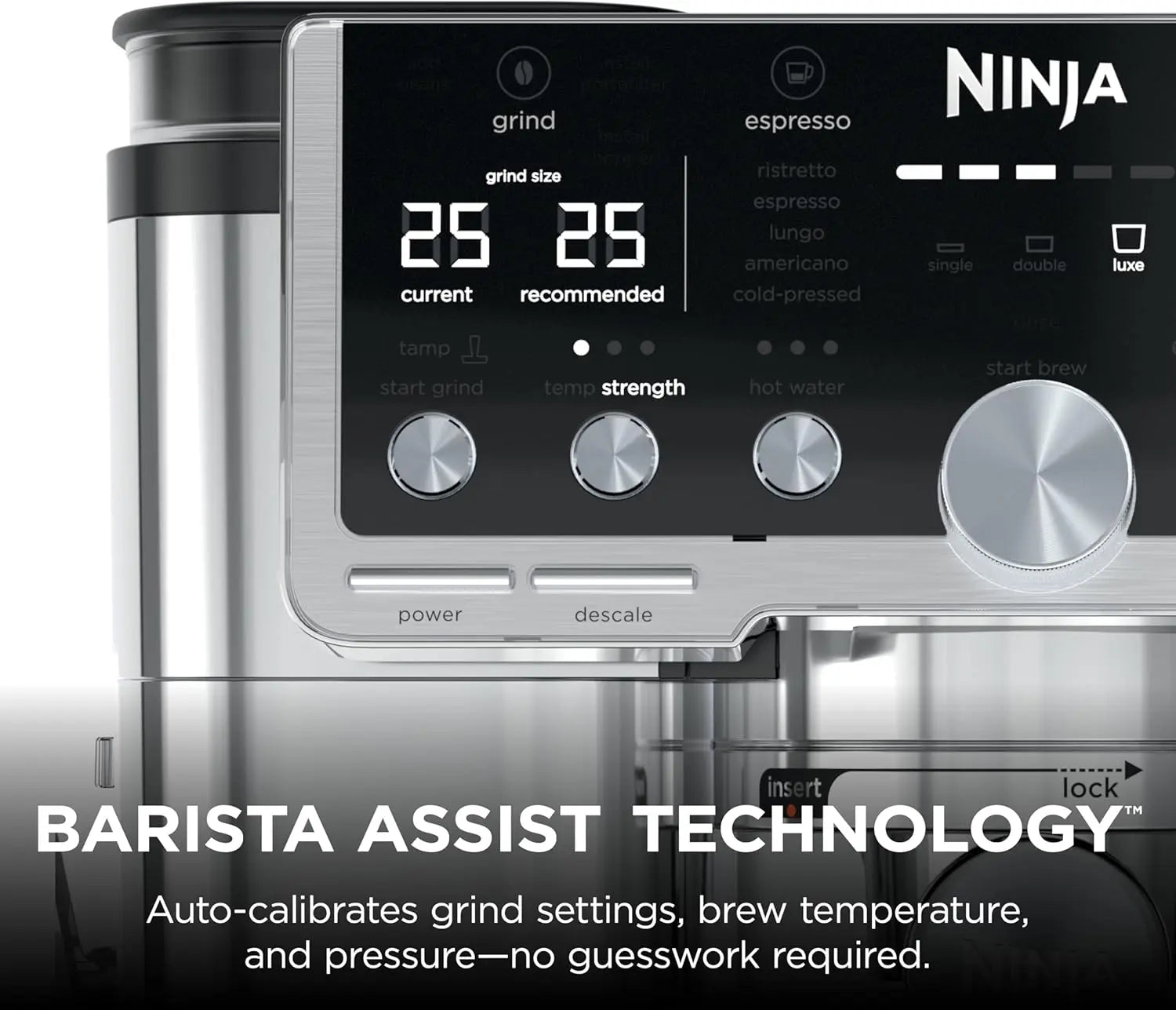 Ninja Luxe Café Pro Series, Espresso Machine, Drip Coffee, Cold Brew, Hot Water, Integrated Tamper, Built-in Grinder, Hands-Free Frother for Cappuccinos, Lattes, Americanos, Dairy or Non-Dairy, ES701 - Crema Peaks Coffee