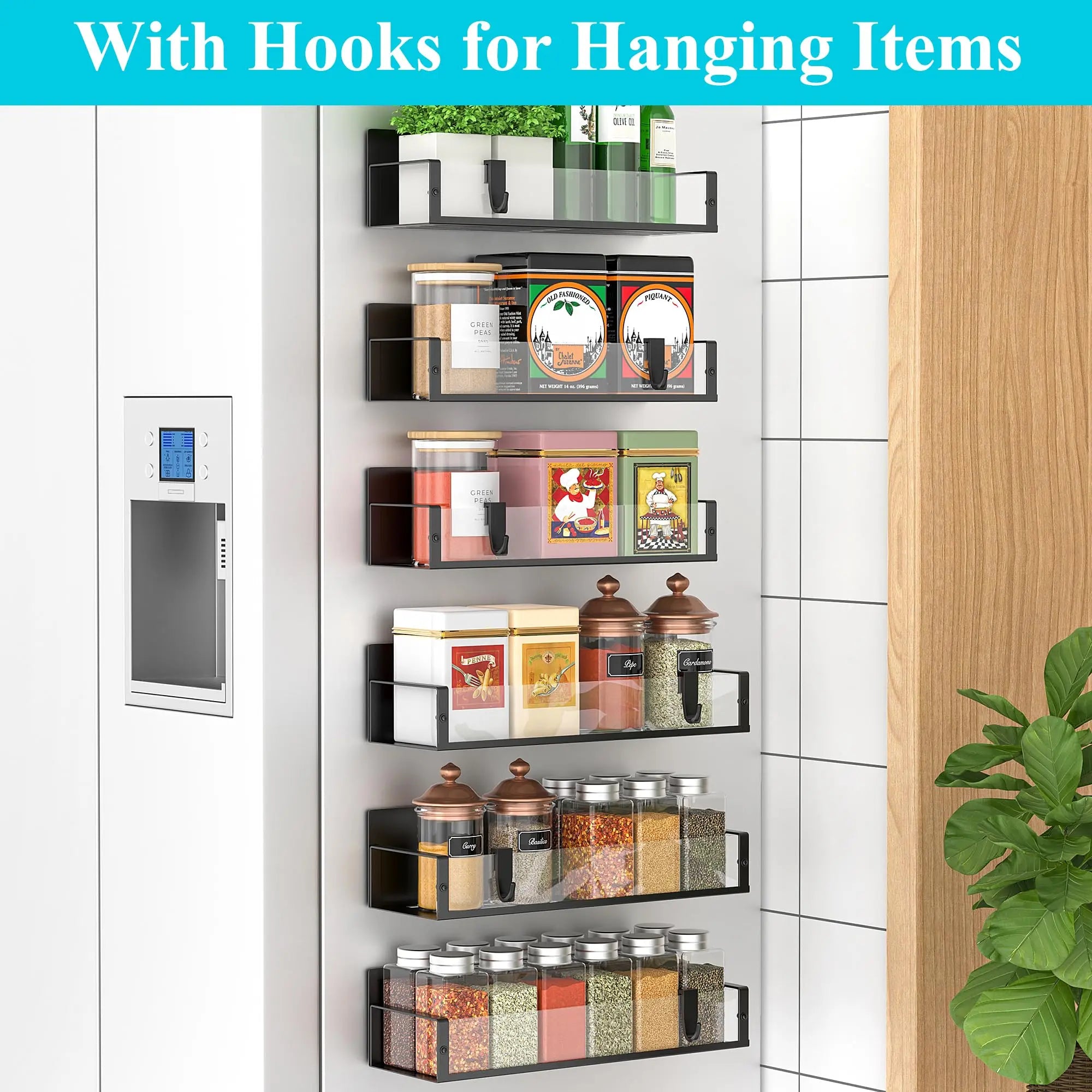 4 Pack Metal Magnetic Spice Storage Rack Organizer for Refrigerator and Oven, Black Fridge Organizers and Storage - Crema Peaks Coffee