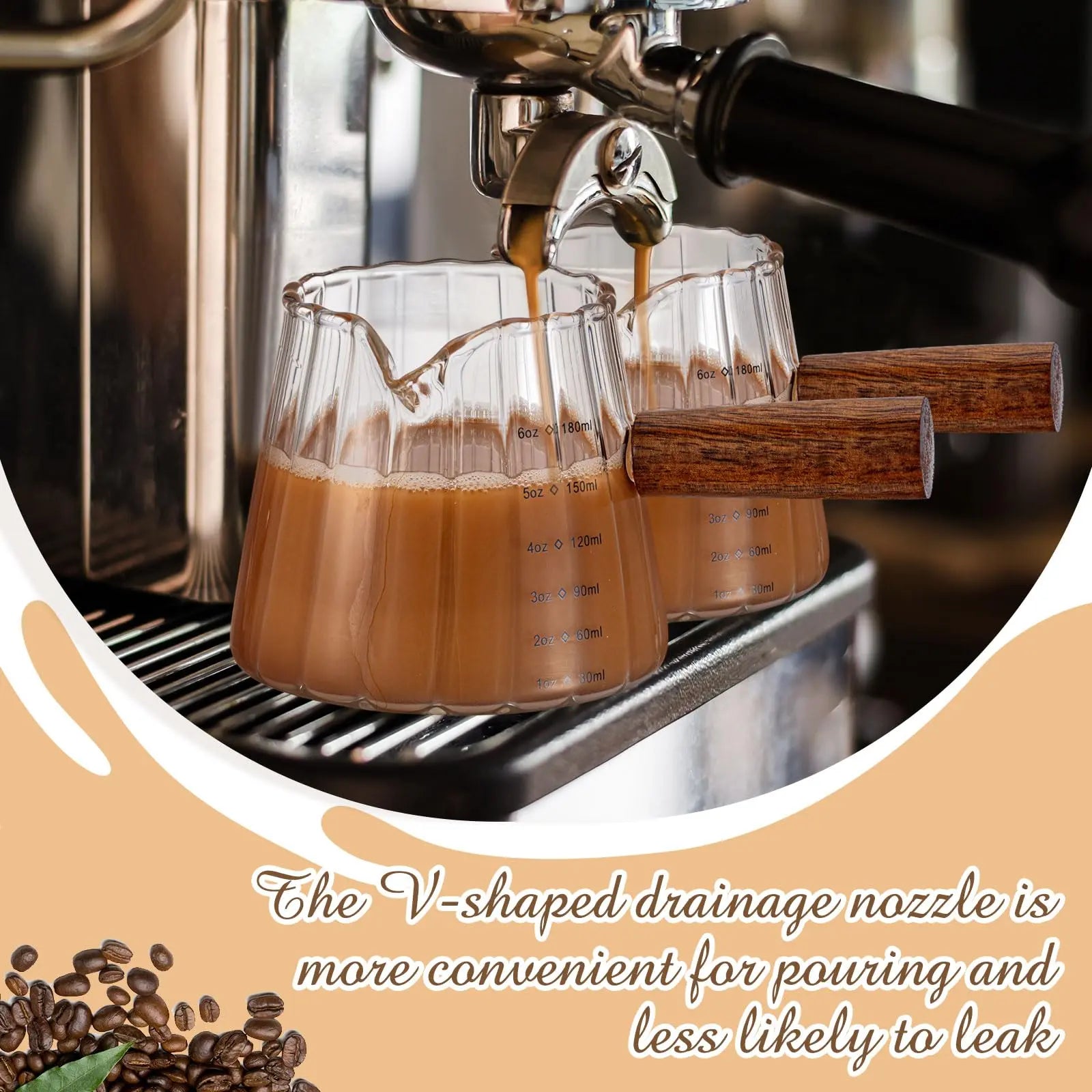 1 Pcs Espresso Shot Glass with Handle, 6 oz/180 ml Espresso Cup with Single V-shaped Mouth, Measuring Cup for Milk Tea Coffee Bar Accessories (Clear) - Crema Peaks Coffee