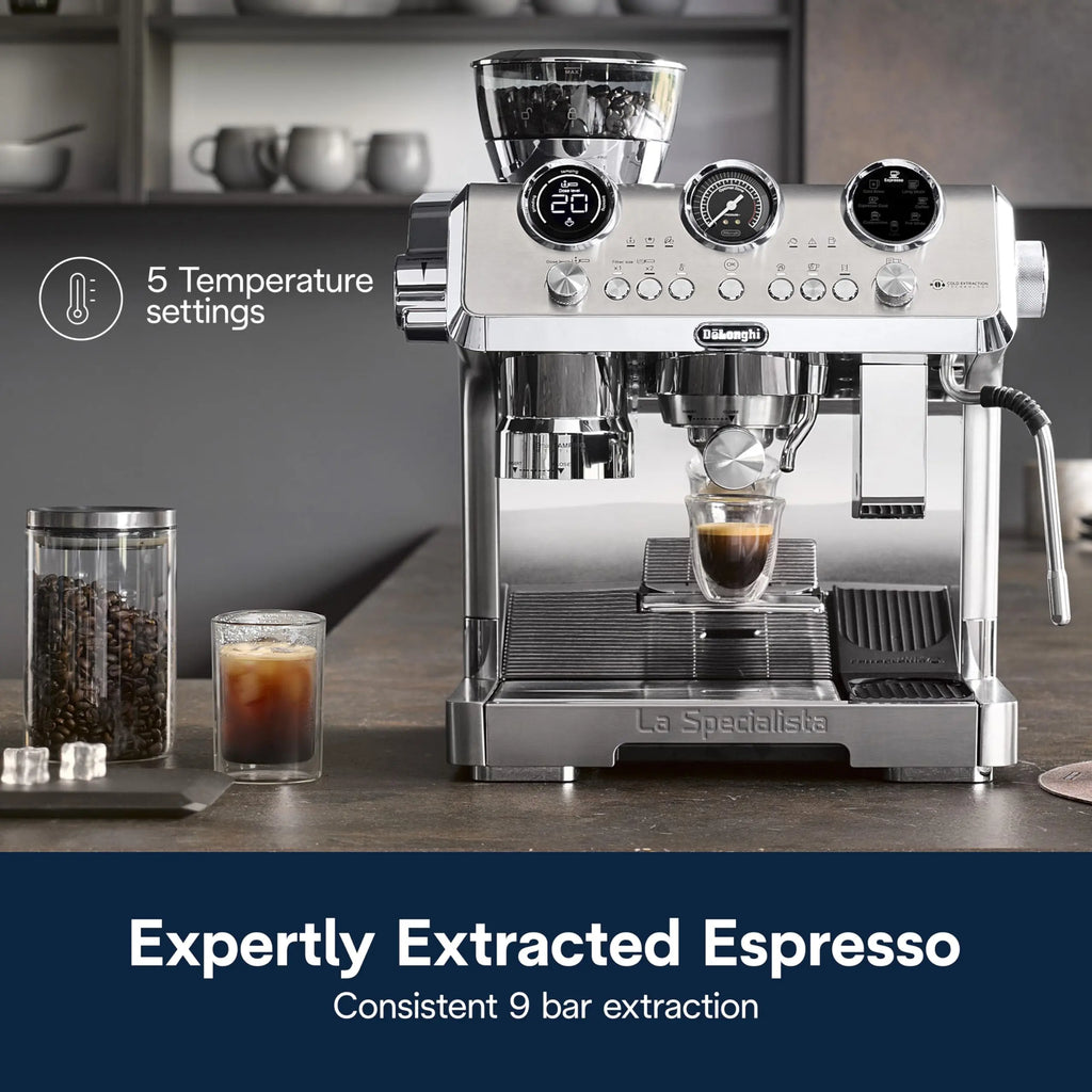 De'Longhi La Specialista Opera Espresso Machine – Cold Brew & Espresso Maker with Smart Tamping, Burr Grinder, Milk Steam Wand/Frother & 19-Bar Pressure – For Lattes & Cappuccinos - Crema Peaks Coffee