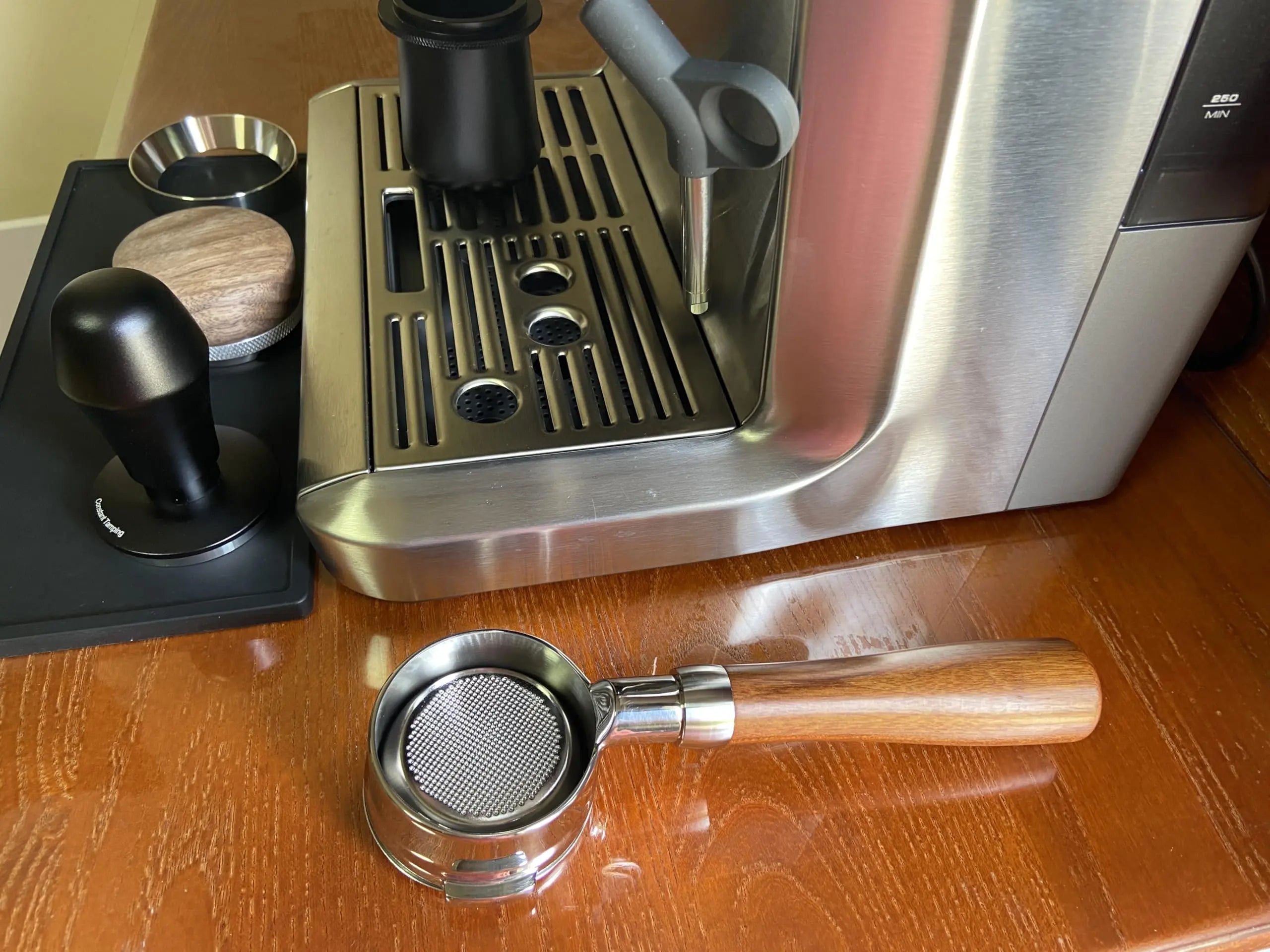 58mm Bottomless Portafilter Compatible with E61 Grouphead Flair 58, ECM, Rocket Espresso Machine Stainless Steel Naked Portafilter with Filter Basket Handle-Wooden, Rosewooden - Crema Peaks Coffee