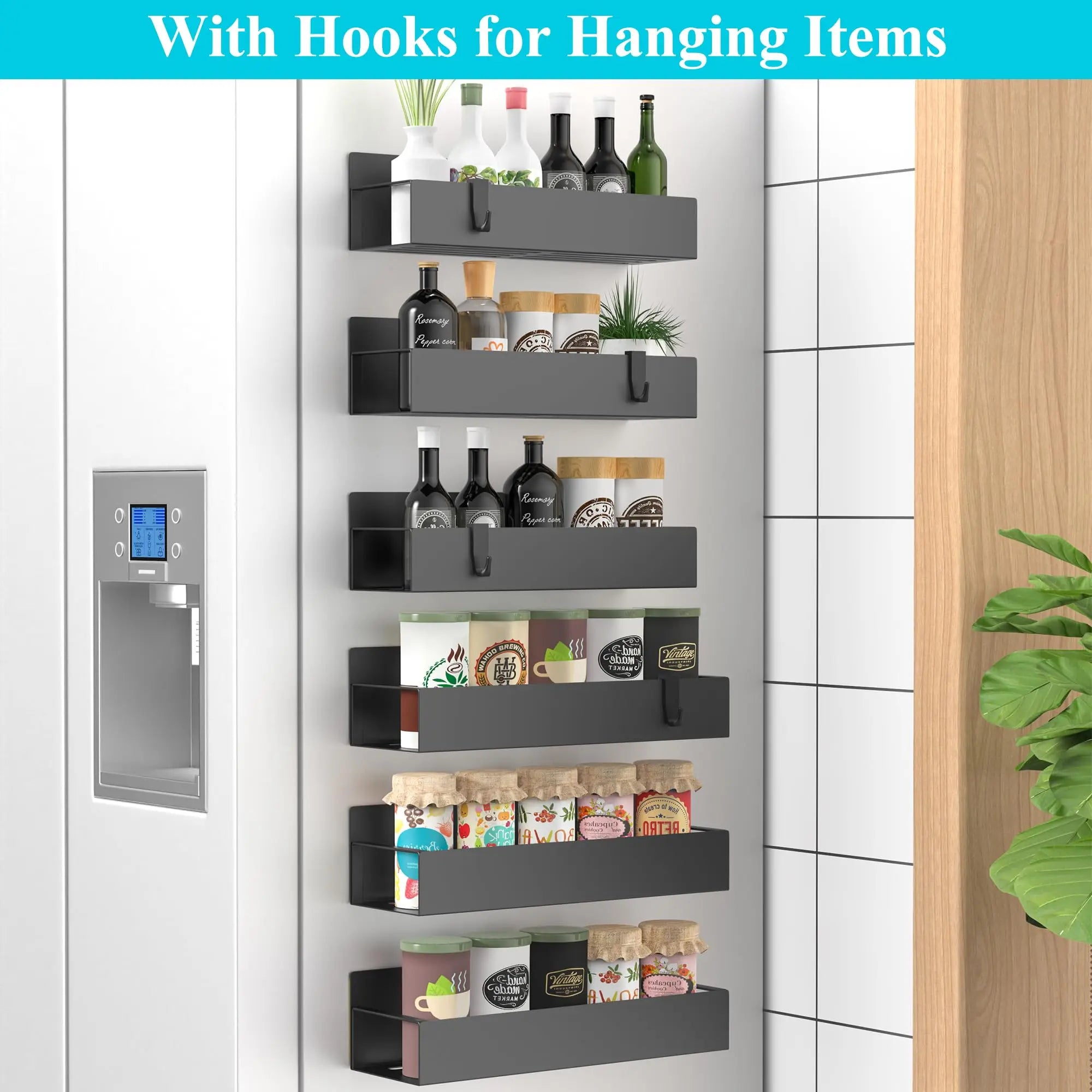 4 Pack Metal Magnetic Spice Storage Rack Organizer for Refrigerator and Oven, Black Fridge Organizers and Storage - Crema Peaks Coffee