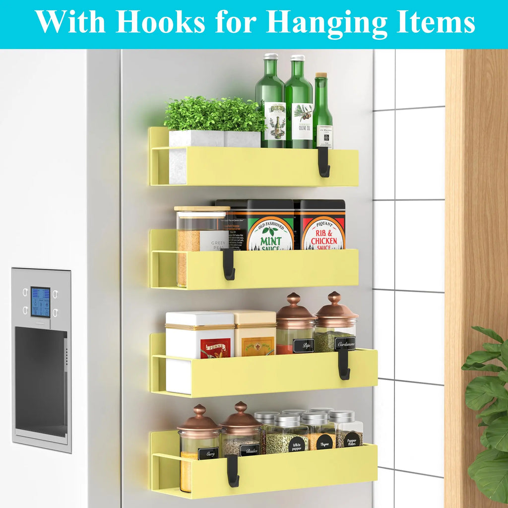 4 Pack Metal Magnetic Spice Storage Rack Organizer for Refrigerator and Oven, Black Fridge Organizers and Storage - Crema Peaks Coffee