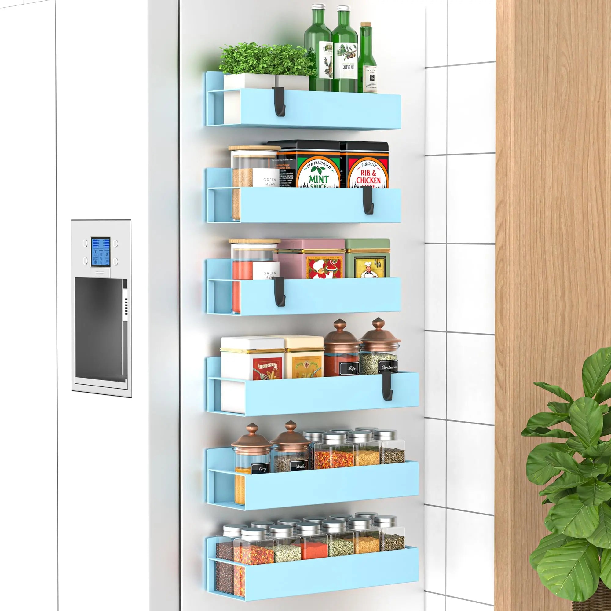 4 Pack Metal Magnetic Spice Storage Rack Organizer for Refrigerator and Oven, Black Fridge Organizers and Storage - Crema Peaks Coffee