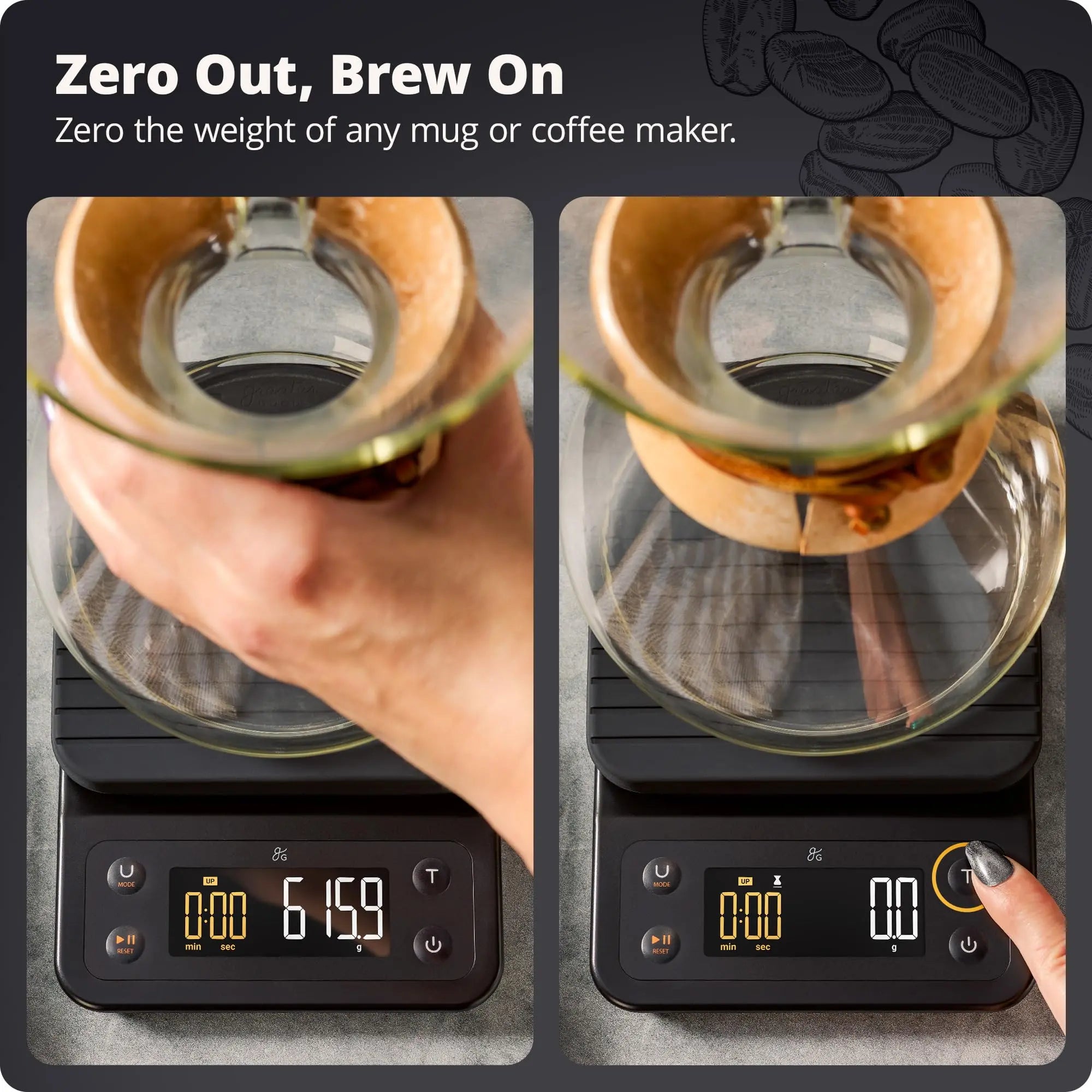 Coffee Scale by Greater Goods with Timer – 0.1g Precision Digital Coffee & Espresso Scale for Pour-Over, Coffee Bean Weighing, Barista Brewing, Waterproof Cover, 3kg Capacity (Onyx Black) - Crema Peaks Coffee