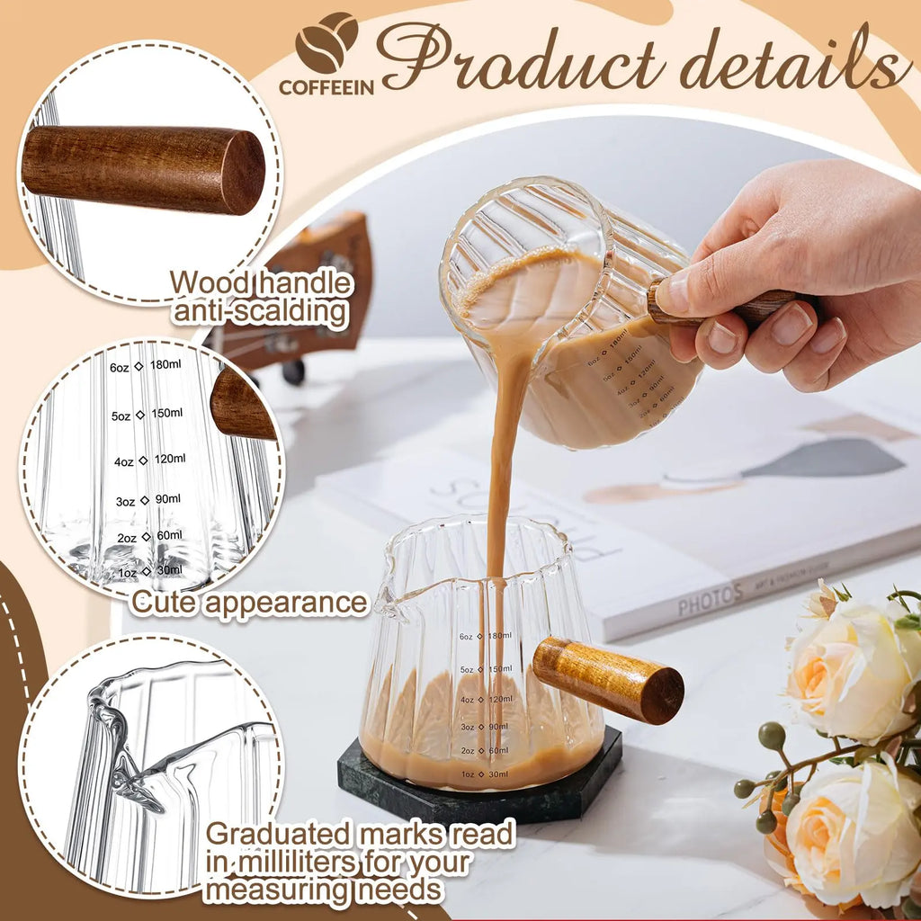 1 Pcs Espresso Shot Glass with Handle, 6 oz/180 ml Espresso Cup with Single V-shaped Mouth, Measuring Cup for Milk Tea Coffee Bar Accessories (Clear) - Crema Peaks Coffee