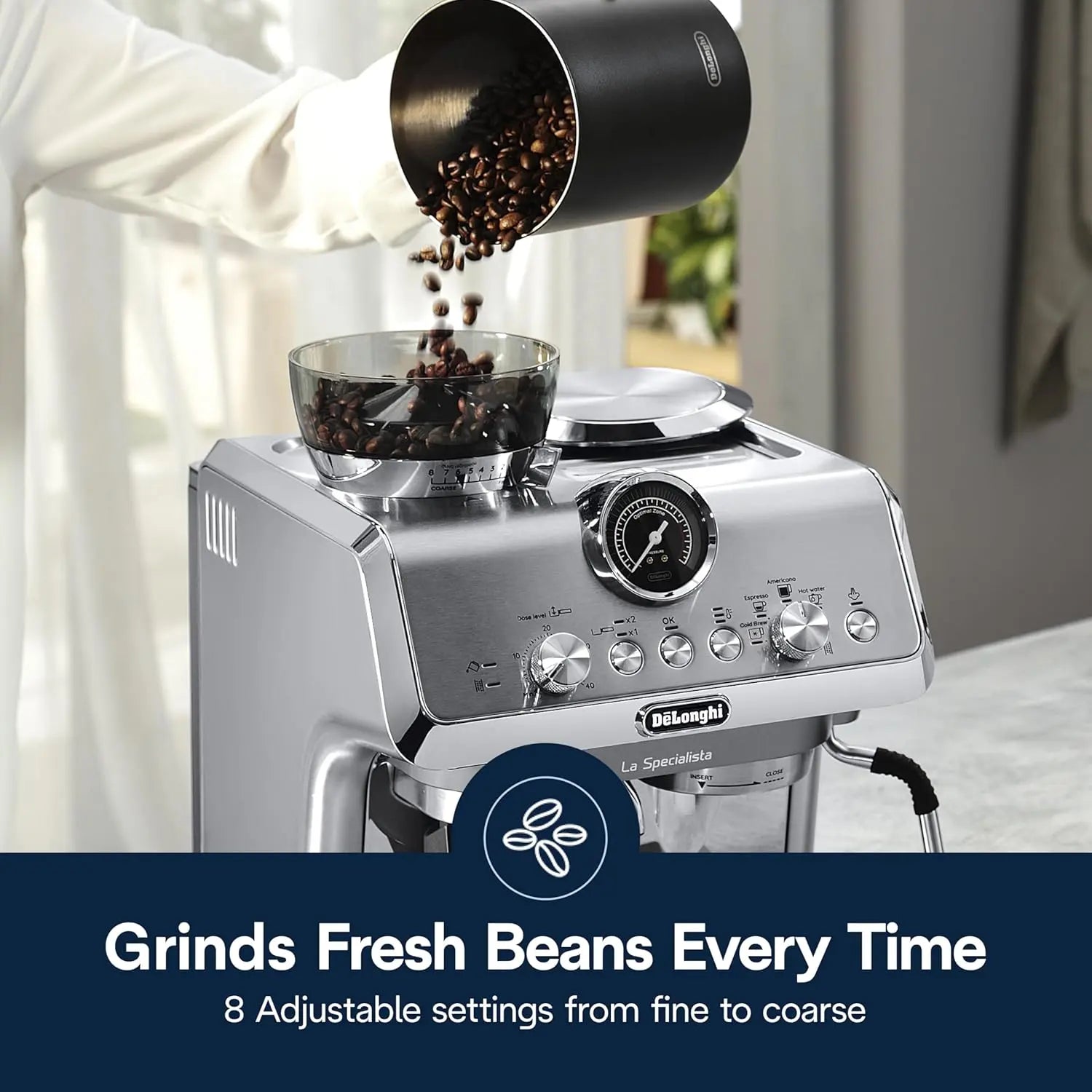 De'Longhi La Specialista Arte Evo Espresso Machine - Compact Cold Brew Coffee Maker with Grinder, Milk Steam Wand/Frother & Tamping Tools - Home Barista Kit for Lattes, Cappuccinos, Iced Coffee - Crema Peaks Coffee