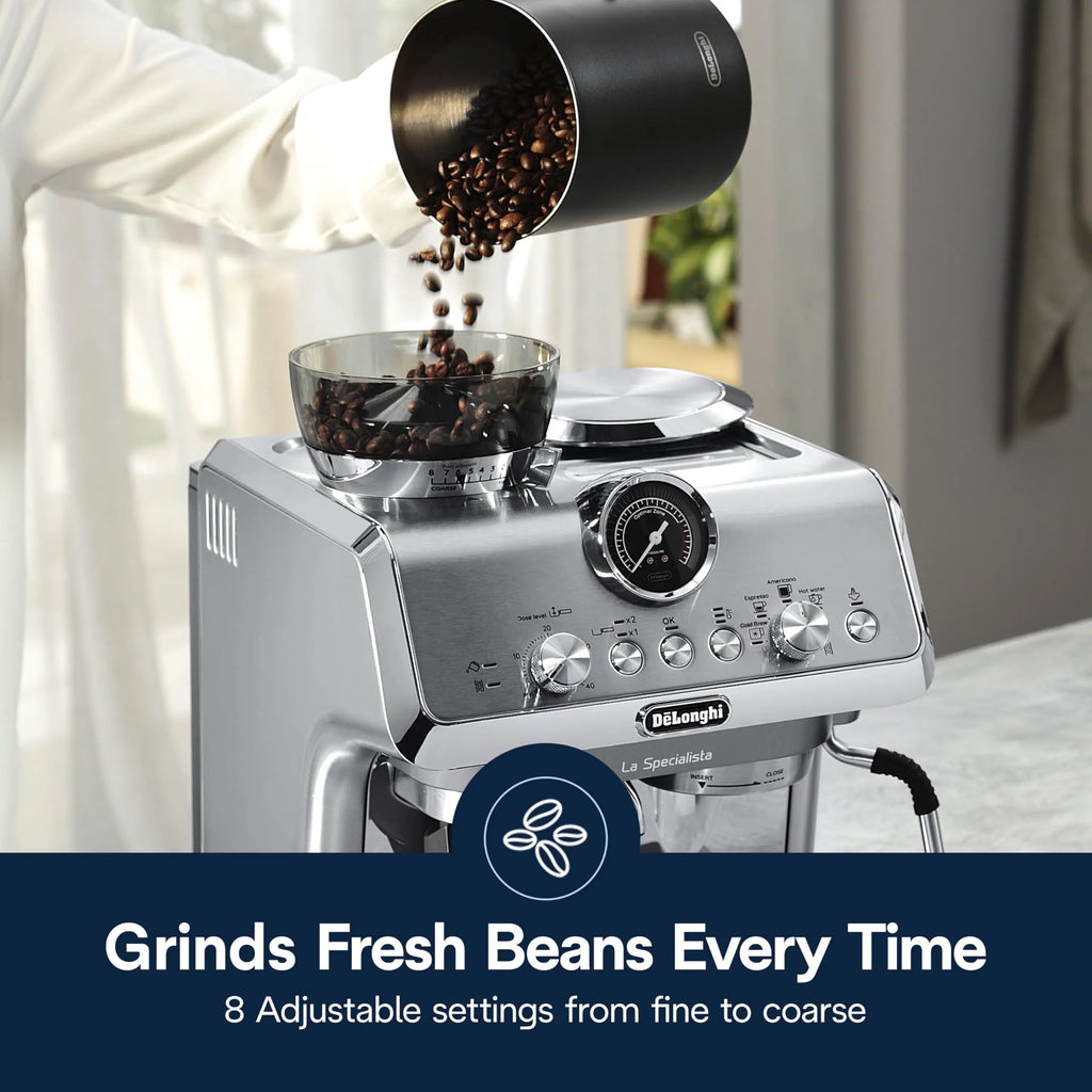 De'Longhi La Specialista Opera Espresso Machine – Cold Brew & Espresso Maker with Smart Tamping, Burr Grinder, Milk Steam Wand/Frother & 19-Bar Pressure – For Lattes & Cappuccinos - Crema Peaks Coffee