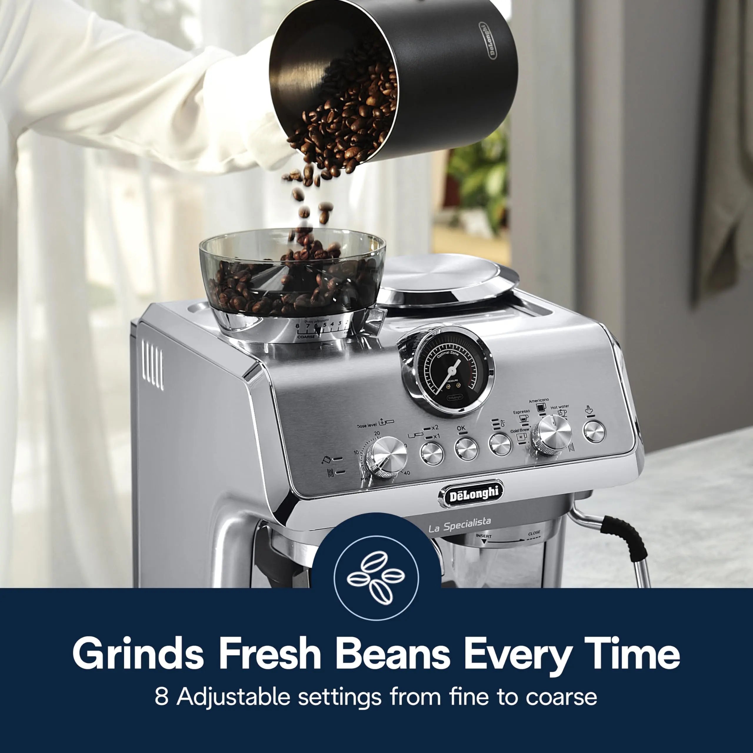 De'Longhi La Specialista Opera Espresso Machine – Cold Brew & Espresso Maker with Smart Tamping, Burr Grinder, Milk Steam Wand/Frother & 19-Bar Pressure – For Lattes & Cappuccinos - Crema Peaks Coffee