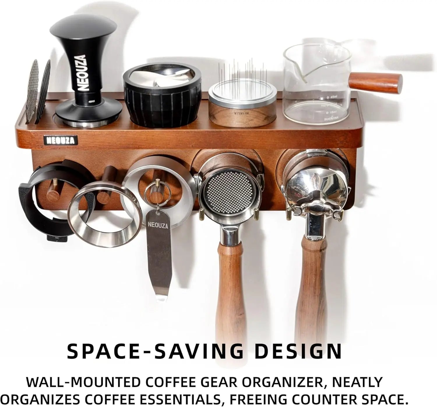 Espresso Accessories Holder Station Wall Mounted Organizer for 51/53/58mm Coffee Tamper Distributor Portafilter Storage Shelf for Bar Home Office - Crema Peaks Coffee