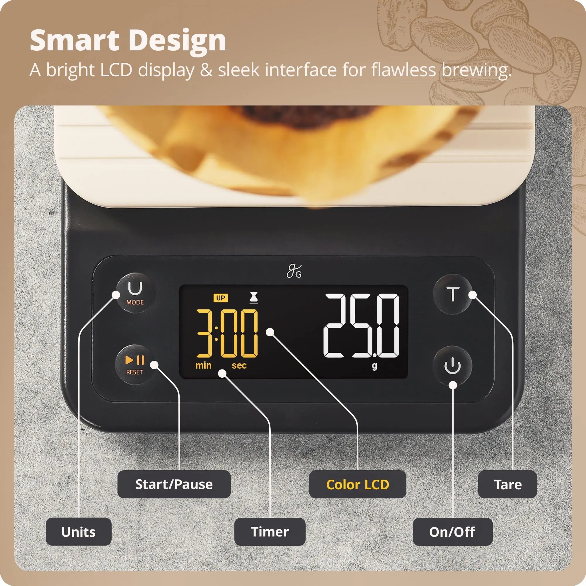 Coffee Scale by Greater Goods with Timer – 0.1g Precision Digital Coffee & Espresso Scale for Pour-Over, Coffee Bean Weighing, Barista Brewing, Waterproof Cover, 3kg Capacity (Onyx Black) - Crema Peaks Coffee