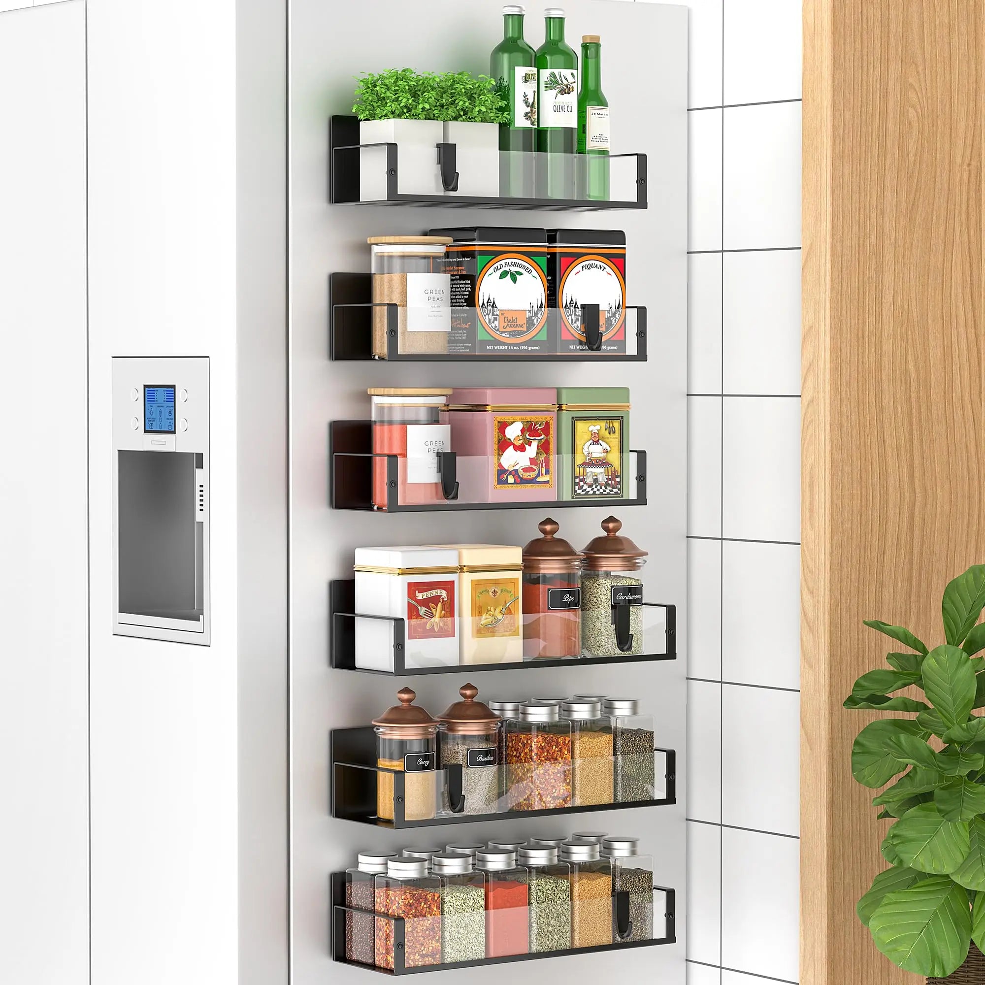 4 Pack Metal Magnetic Spice Storage Rack Organizer for Refrigerator and Oven, Black Fridge Organizers and Storage - Crema Peaks Coffee