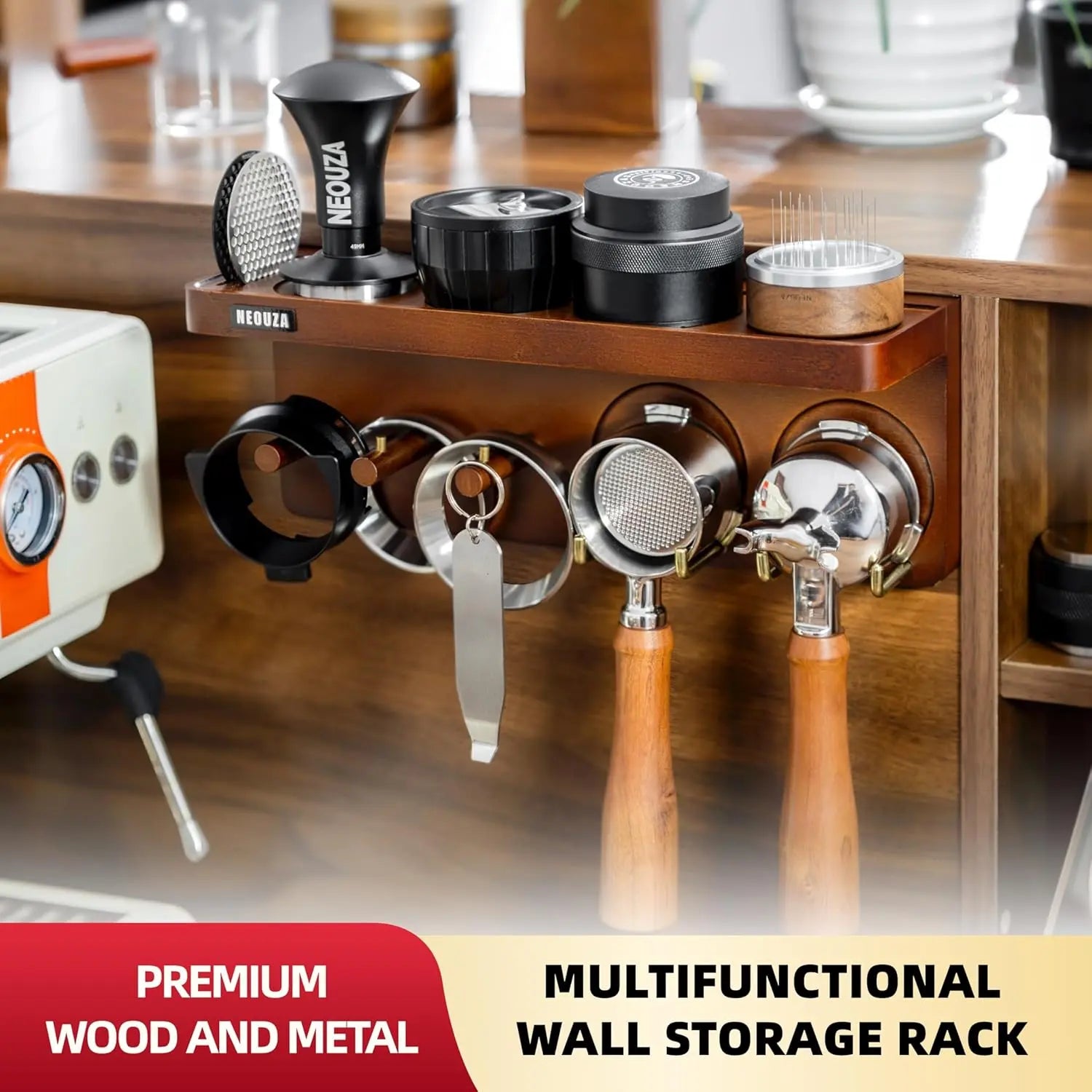 Espresso Accessories Holder Station Wall Mounted Organizer for 51/53/58mm Coffee Tamper Distributor Portafilter Storage Shelf for Bar Home Office - Crema Peaks Coffee