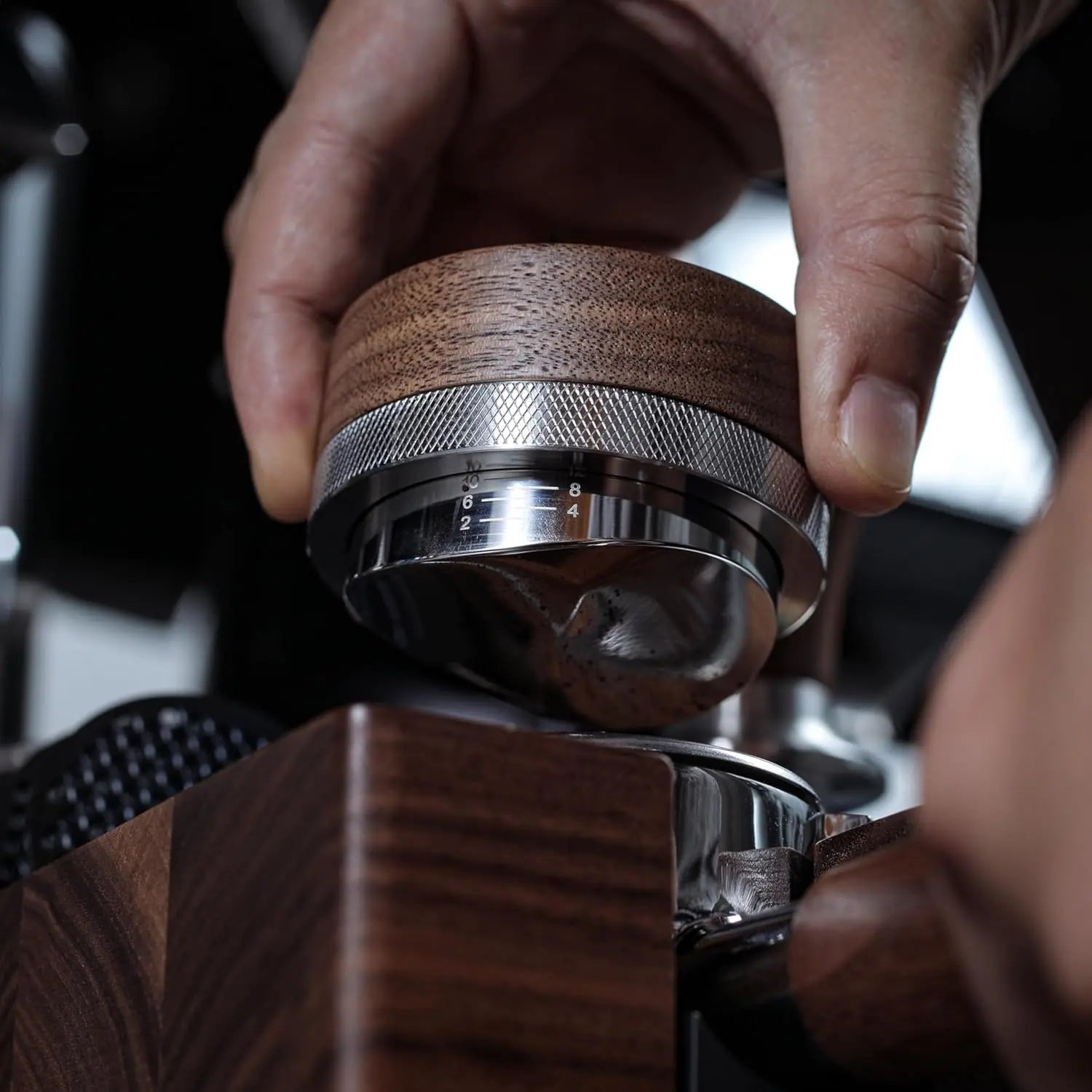 54mm Espresso Distribution Tool Walnut Coffee Distributor Adjustable Depth Stainless Steel Espresso Leveler Compatible with Breville Espresso Machines - Crema Peaks Coffee