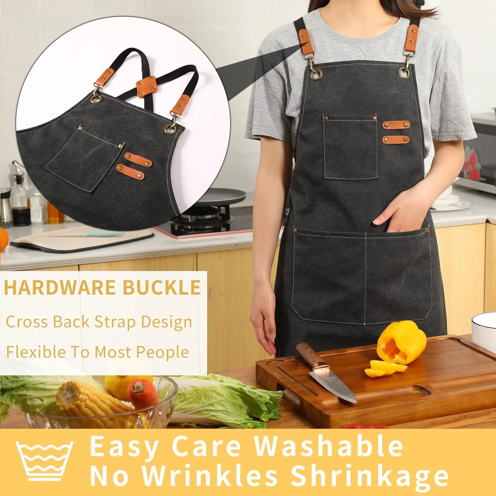 Canvas Cross Back Chef Cotton Aprons for Men Women with Large Pockets - Crema Peaks Coffee