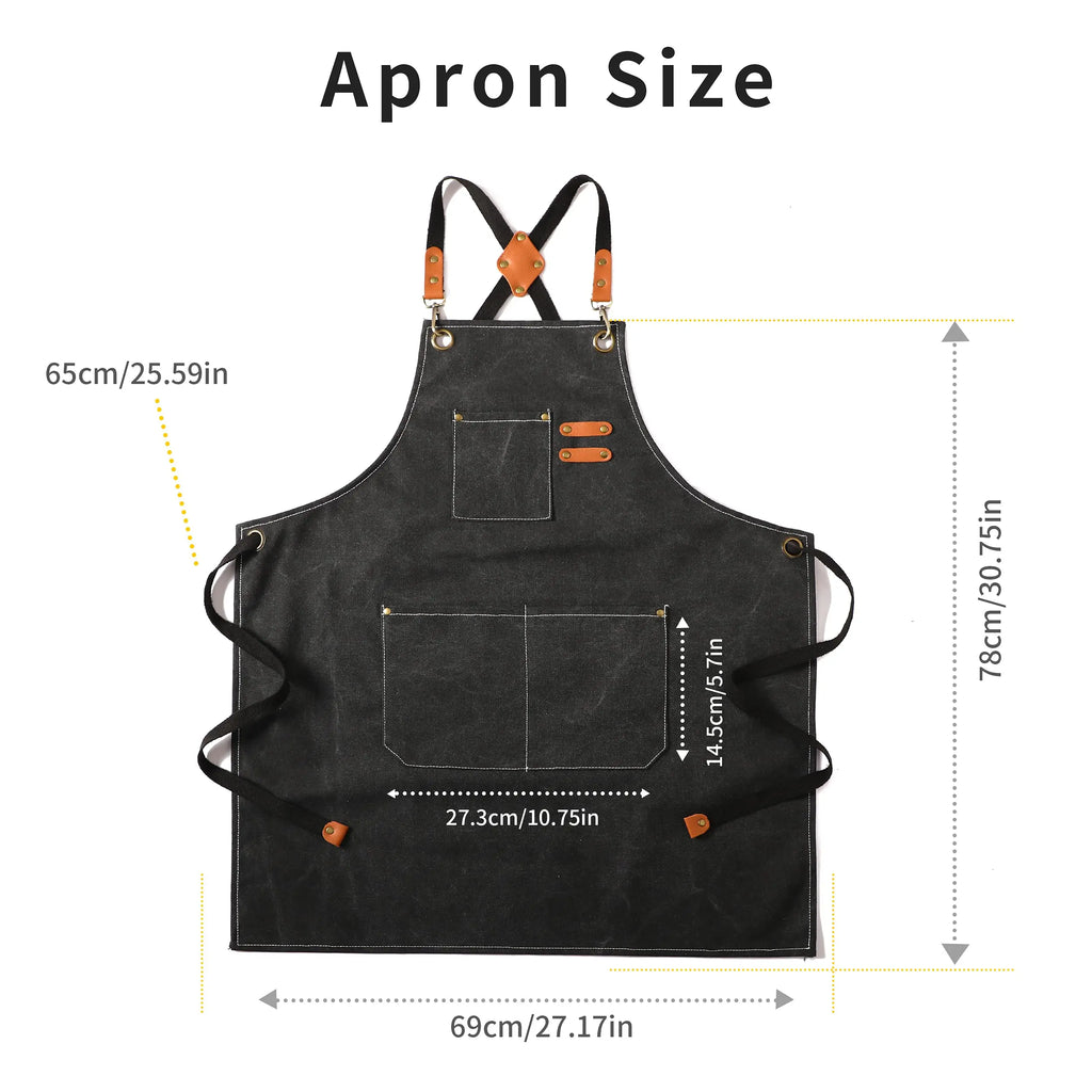 Canvas Cross Back Chef Cotton Aprons for Men Women with Large Pockets - Crema Peaks Coffee