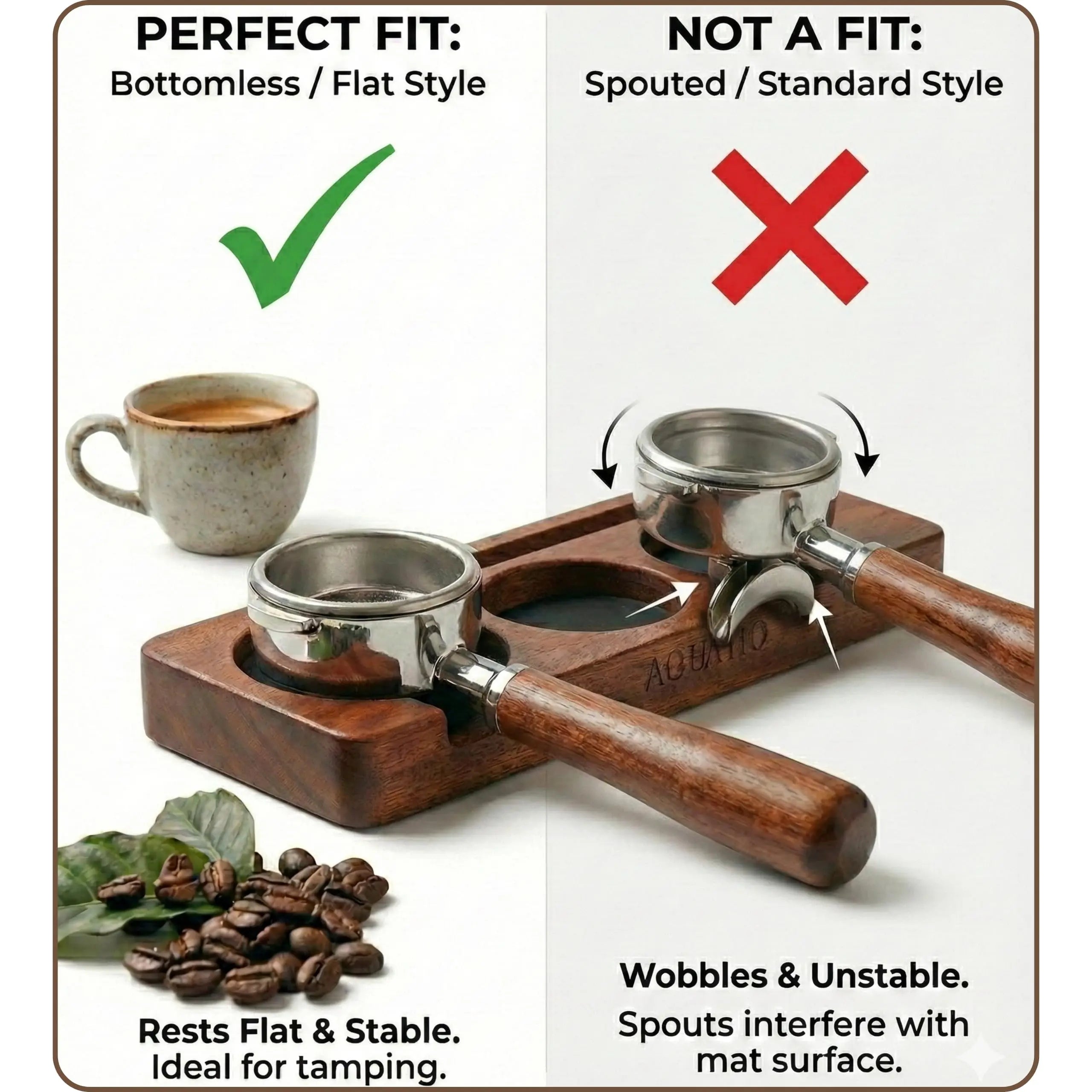 51-58 mm Wide Espresso Tamping Mat - Wooden Coffee Tamping Station - Espresso Accessories for Baristas, Gift for Coffee Lovers - Crema Peaks Coffee