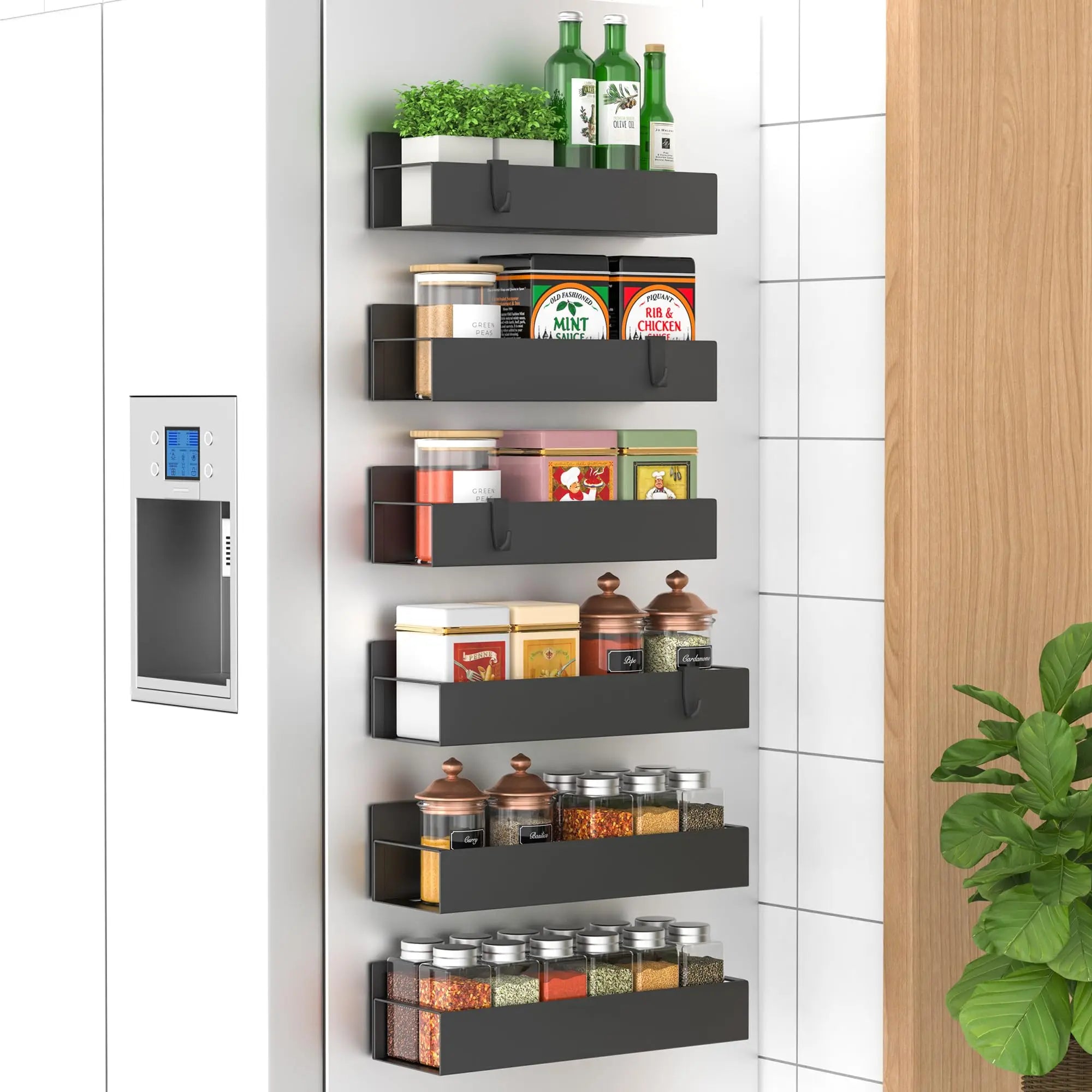 4 Pack Metal Magnetic Spice Storage Rack Organizer for Refrigerator and Oven, Black Fridge Organizers and Storage - Crema Peaks Coffee